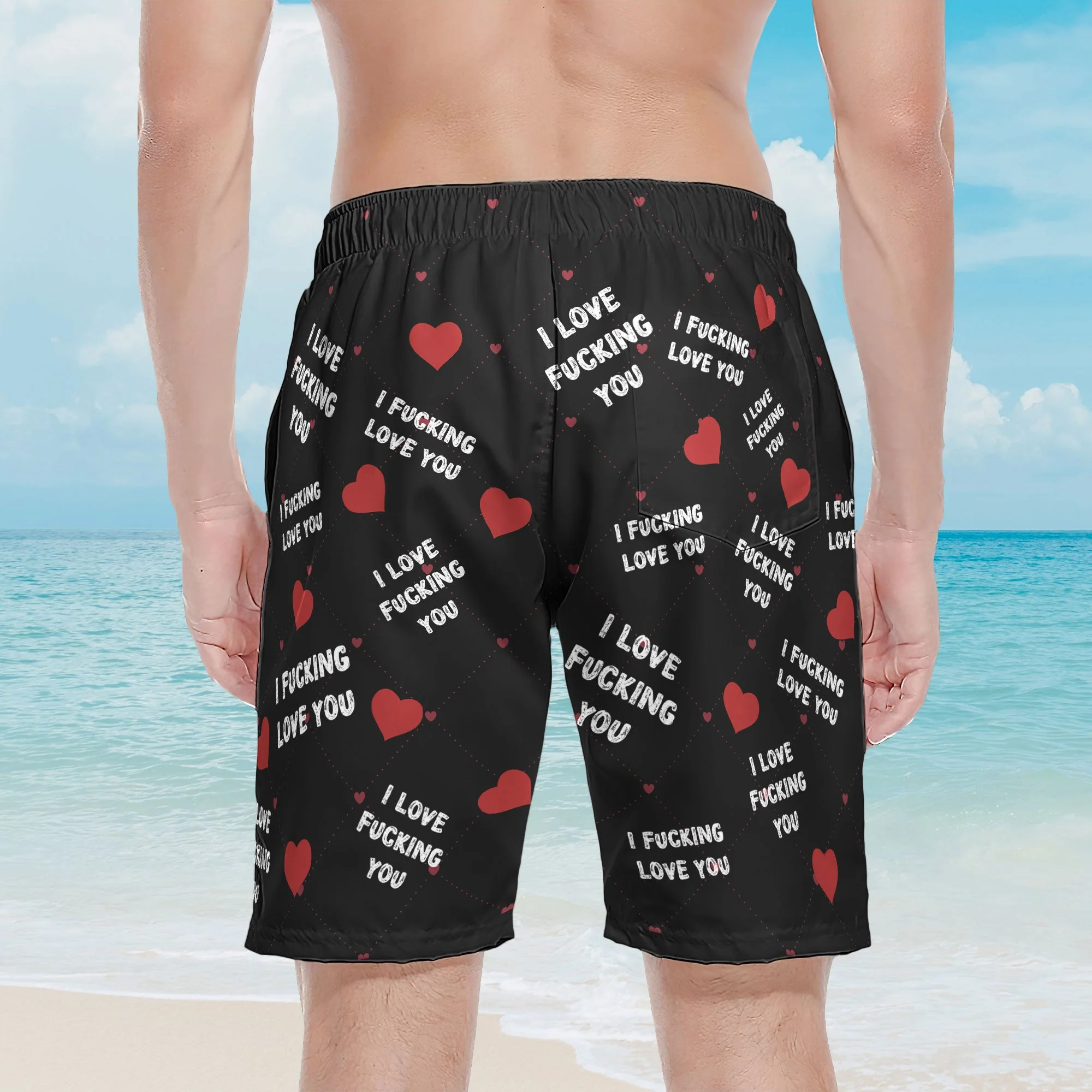 I Love You I Love ... You Gifts For Men - Personalized Photo Men's Beach Shorts - Image 5