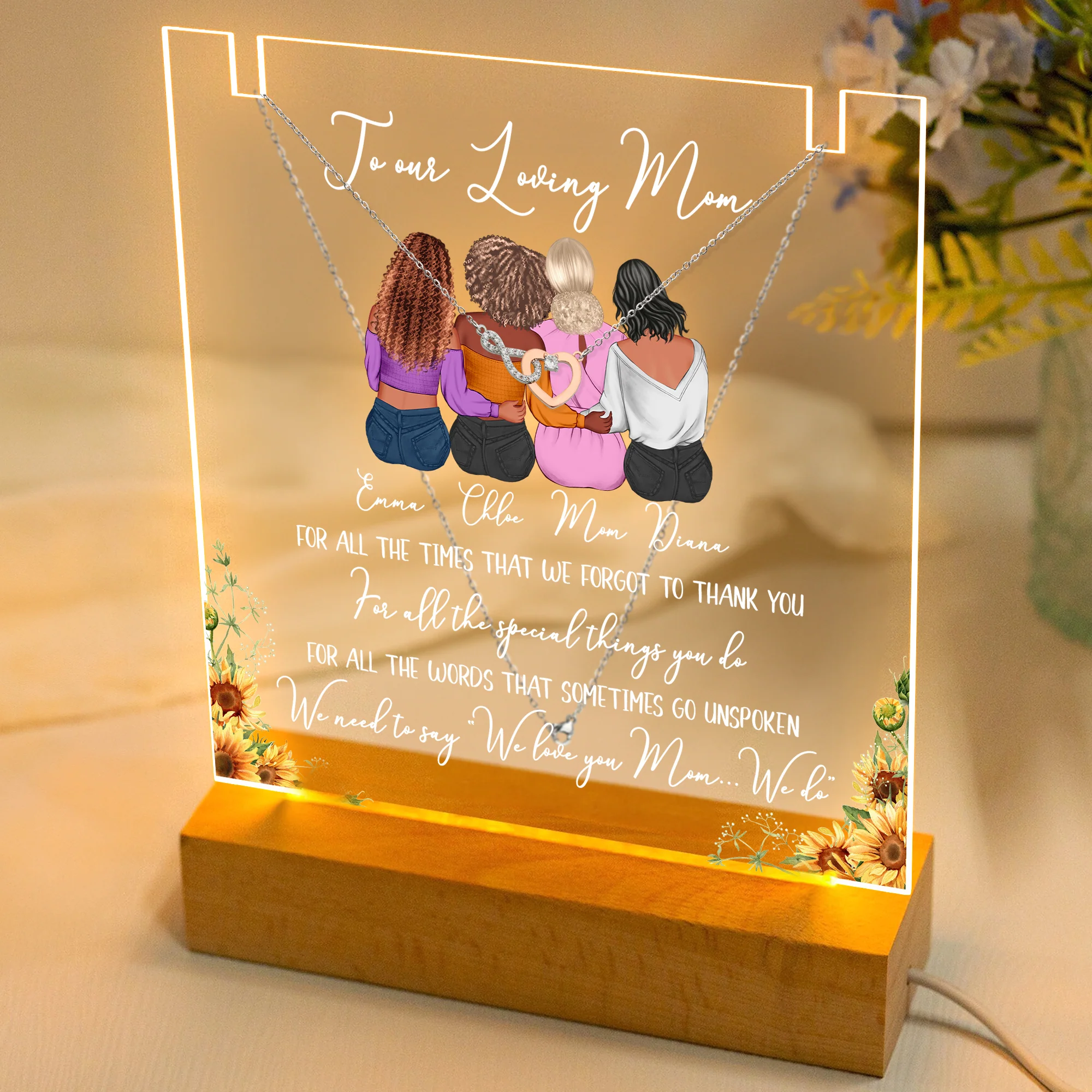 I Love You Mom - Personalized LED Light Acrylic Plaque With Infinity Necklace - Image 2