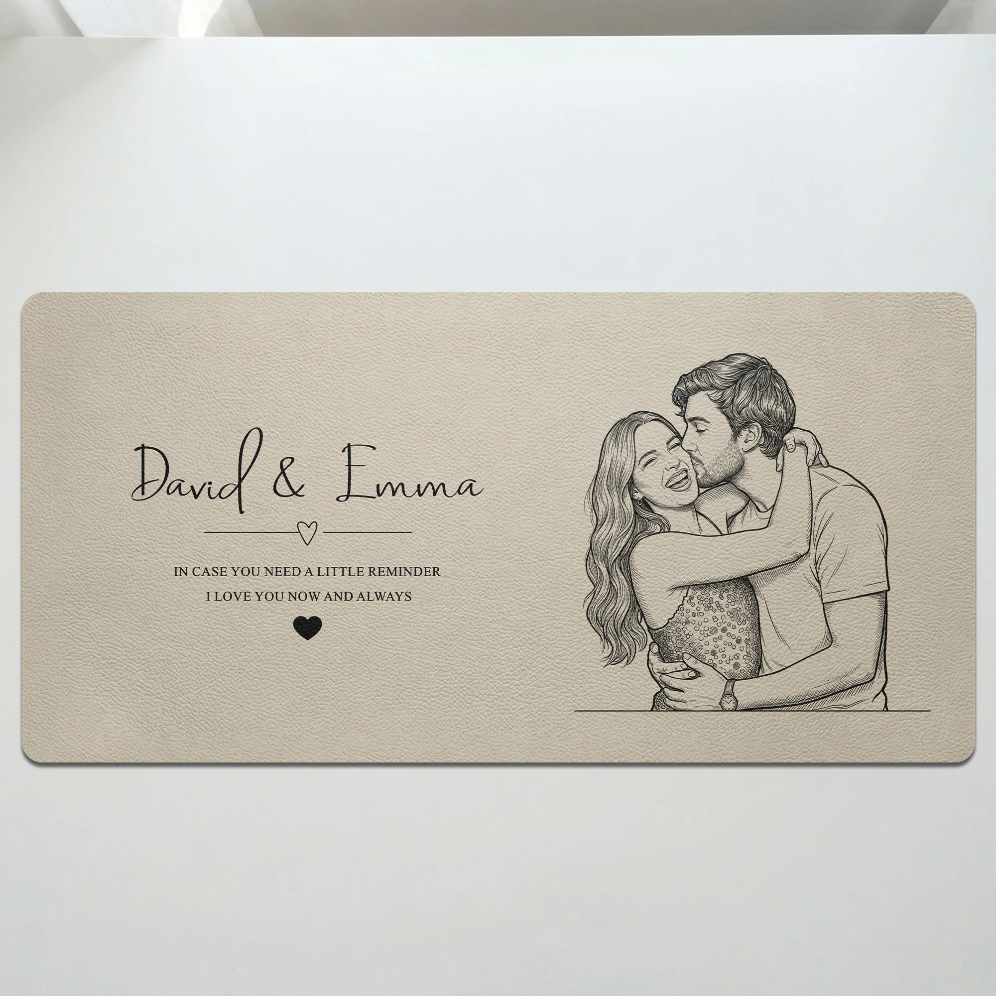 I Love You Now And Always Couple Photo Sketch Line Art - Personalized Desk Mat - Image 4