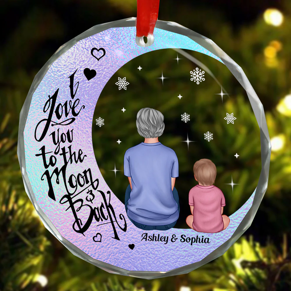 I Love You To The Moon And Back Christmas Hologram Style Ornament - Personalized  Glass Ornament - Image 2