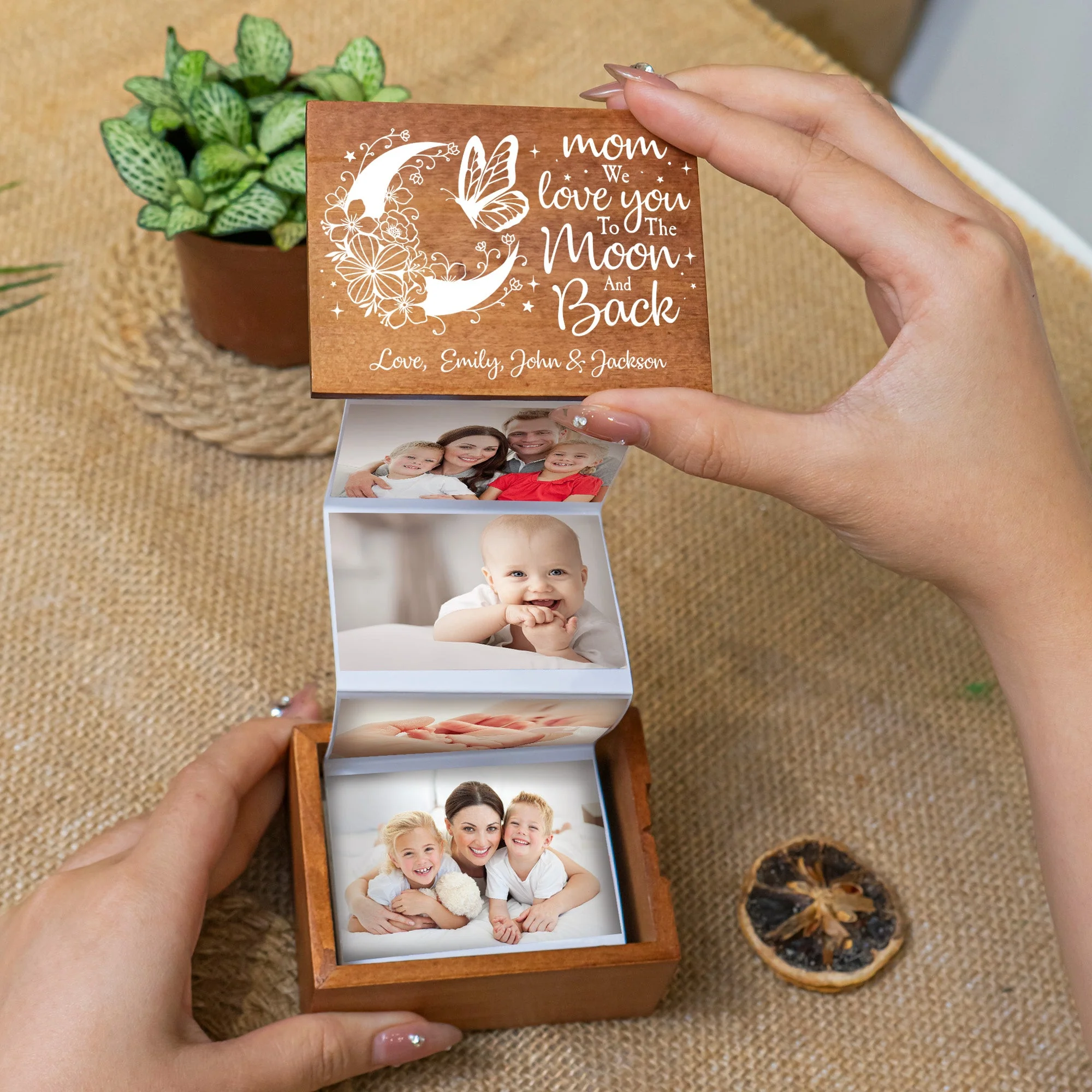 I Love You To The Moon And Back For Mom, Daughter - Personalized Wooden Photo Box - Image 5