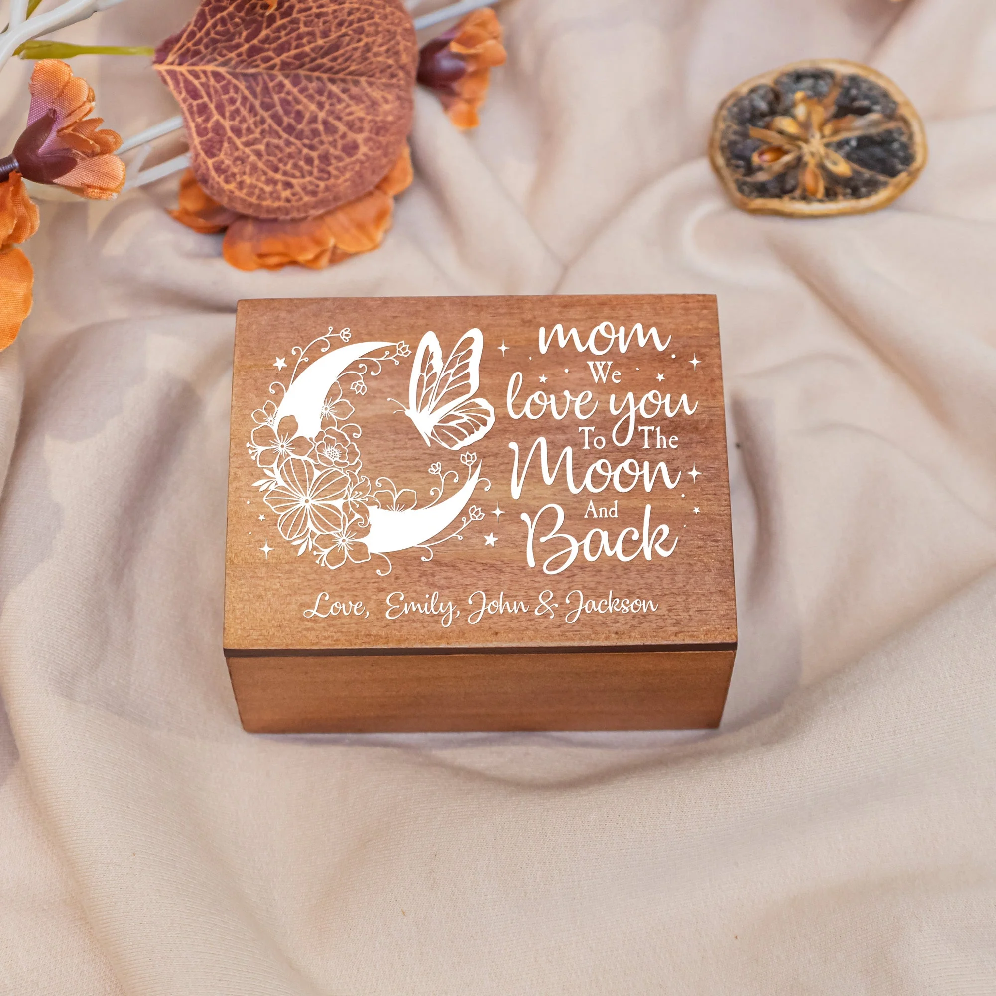 I Love You To The Moon And Back For Mom, Daughter - Personalized Wooden Photo Box - Image 6