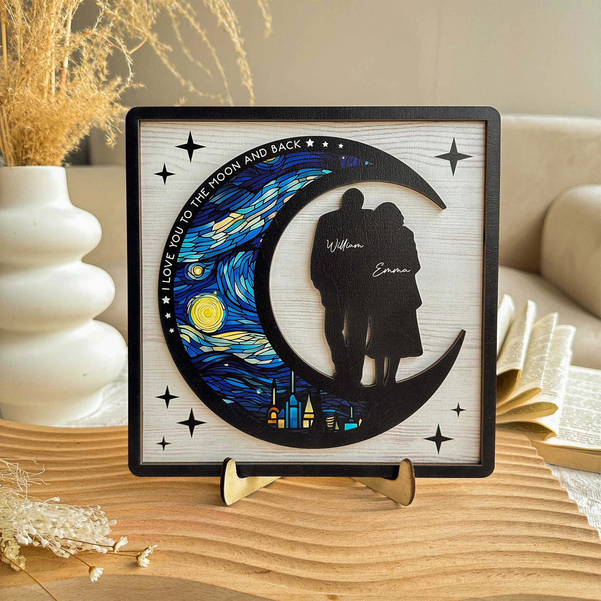 I Love You To The Moon And Back - Personalized 2 Layers Wooden Plaque - Anniversary Gifts For Her, Him - Image 6