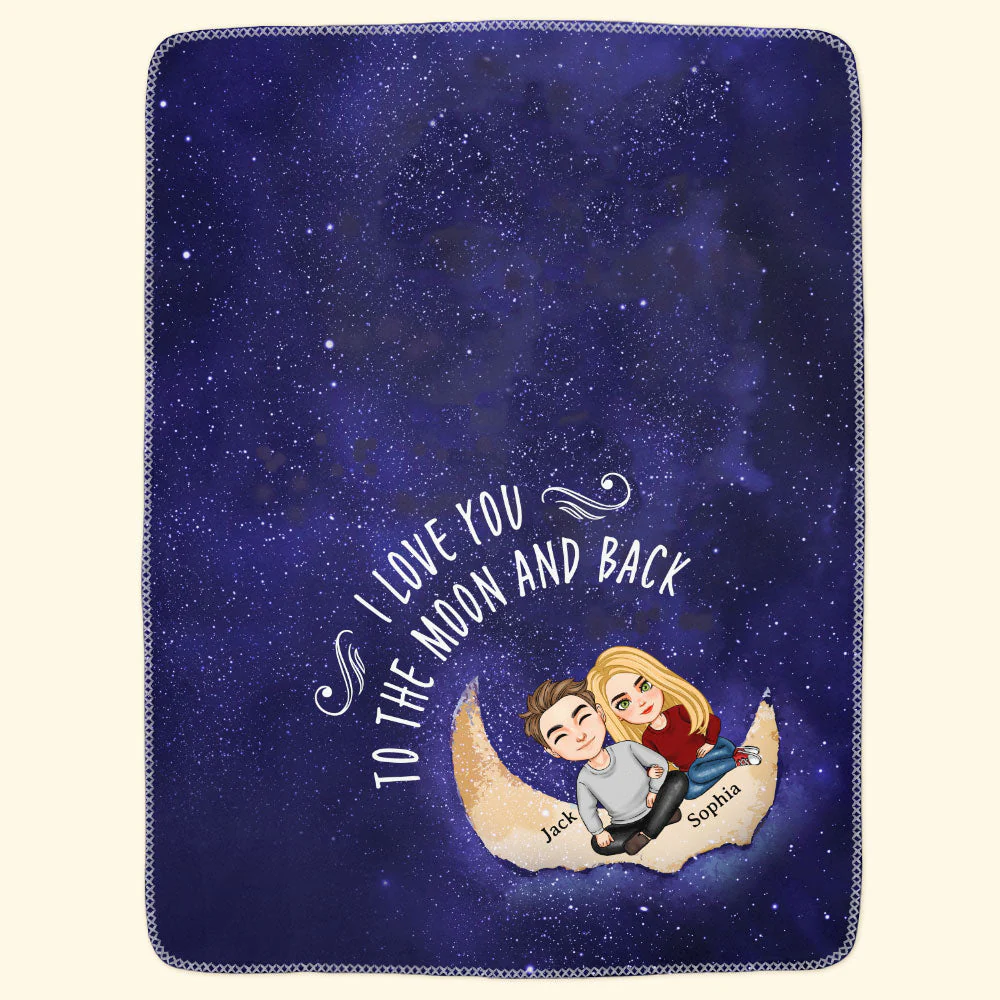 I Love You To The Moon And Back - Personalized Blanket - Image 2