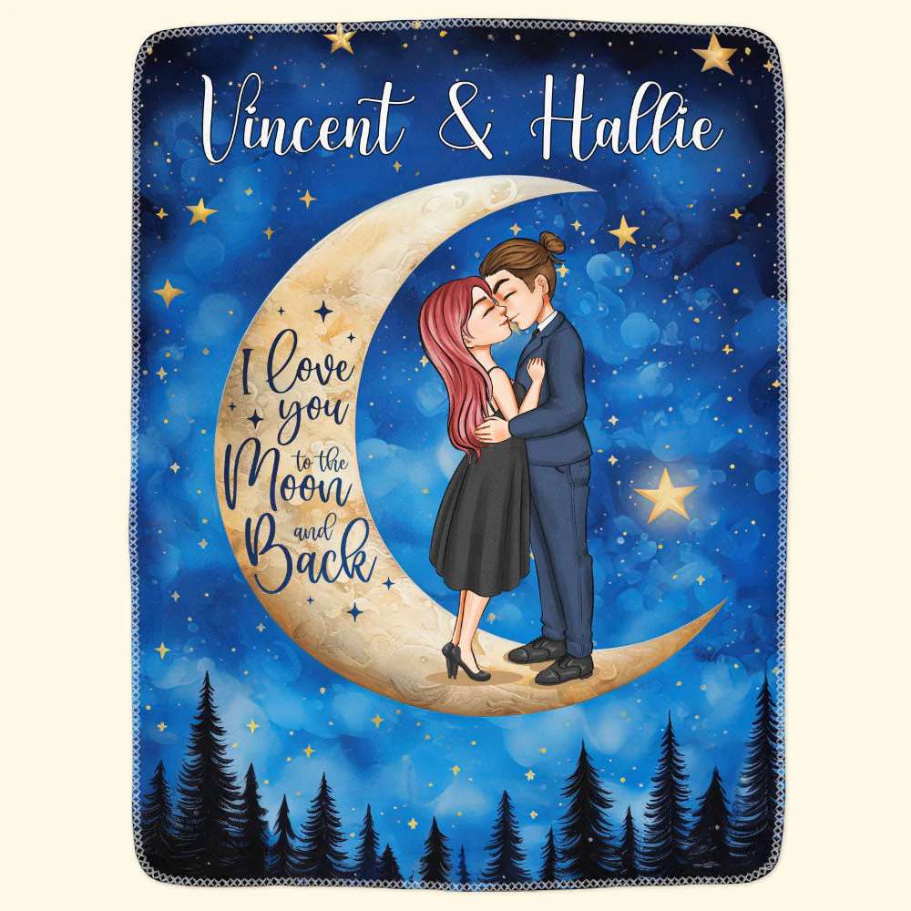 I Love You To The Moon And Back - Personalized Blanket - Image 2