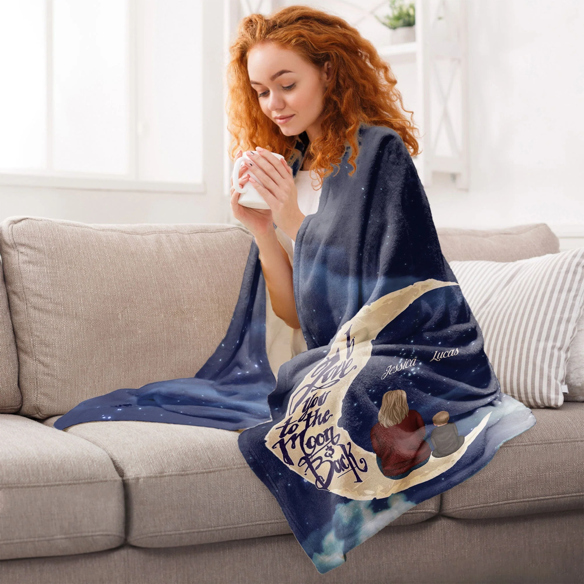 I Love You To The Moon And Back - Personalized Grandma Blanket - Image 3