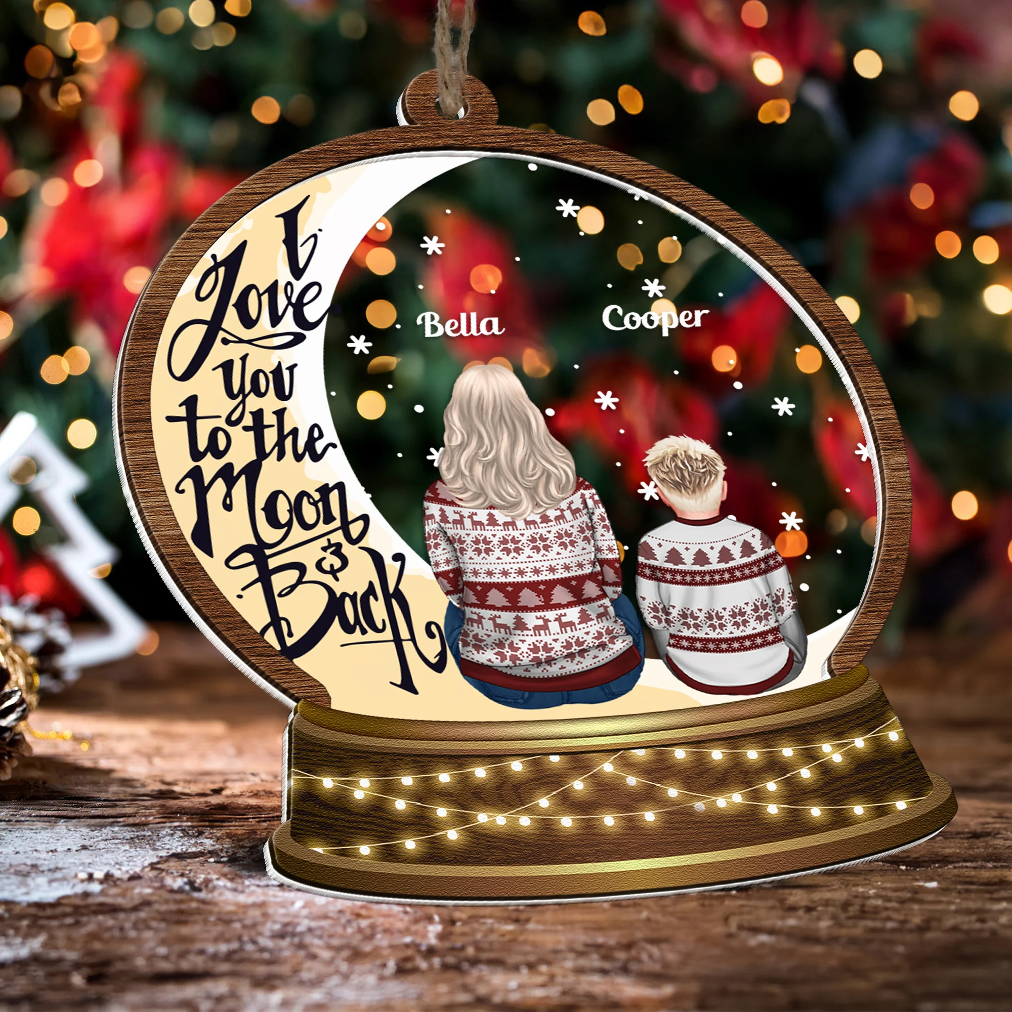 I Love You To The Moon And Back - Personalized Wood And Acrylic Ornament - Image 3