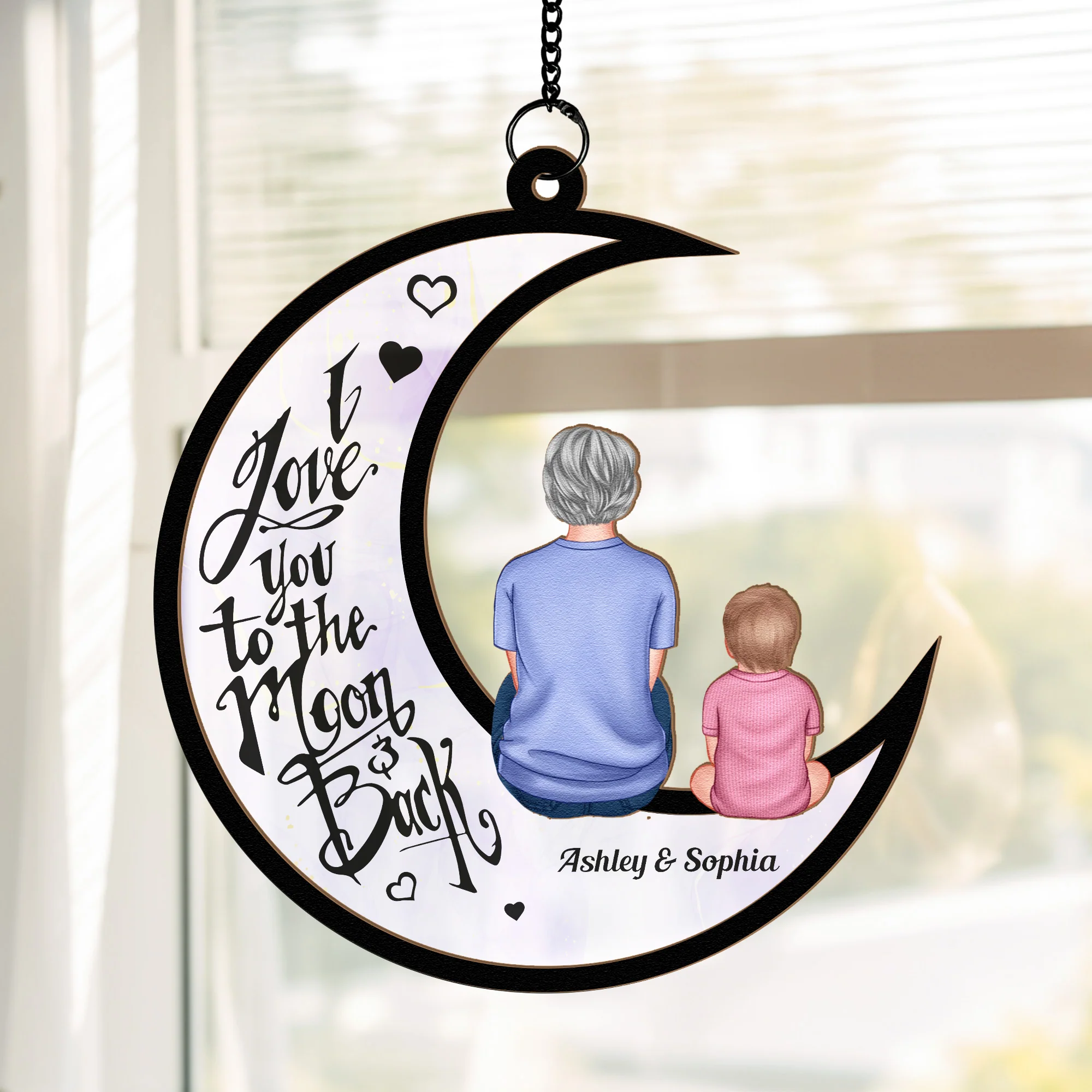 I Love You To The Moon & Back - Personalized Window Hanging Suncatcher Ornament - Image 3