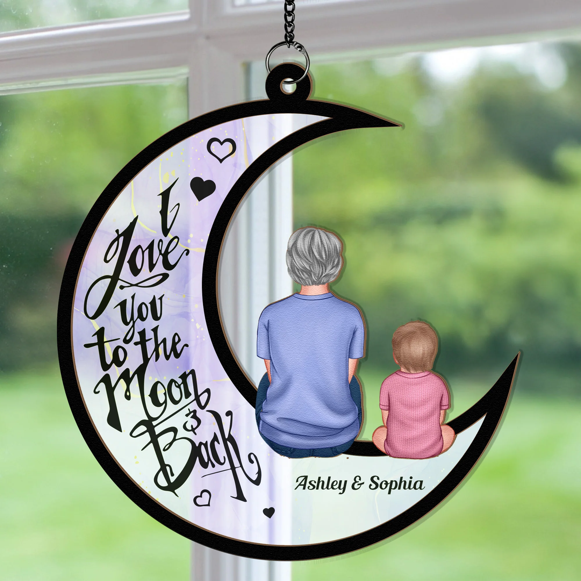 I Love You To The Moon & Back - Personalized Window Hanging Suncatcher Ornament - Image 4