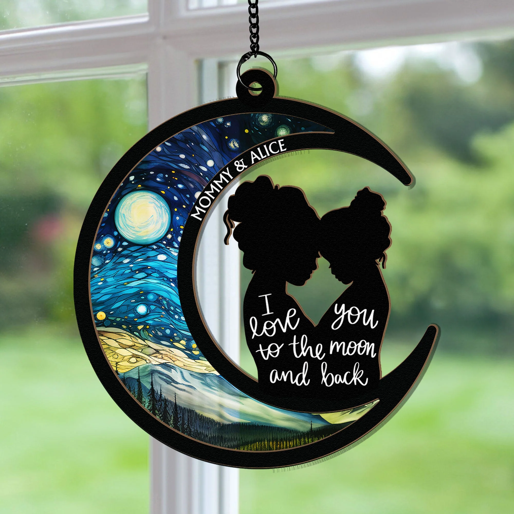 I Love You To The Moon & Back - Personalized Window Hanging Suncatcher Ornament - Image 3