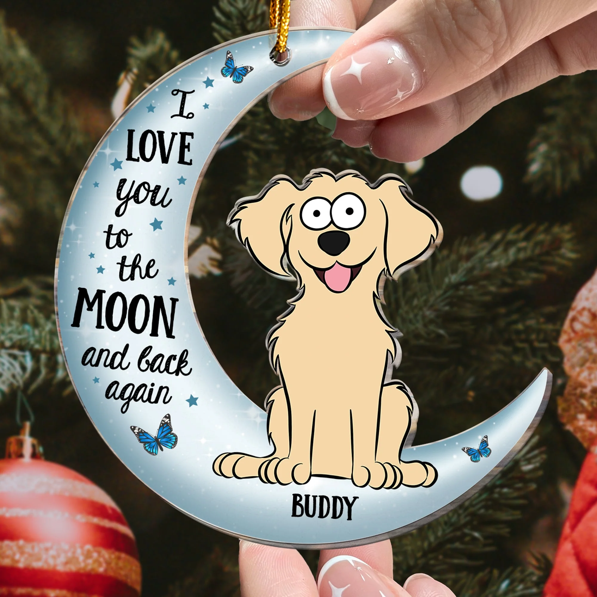 I Love You To The Moon & Back - Pet Version - Personalized Acrylic Ornament - Image 2