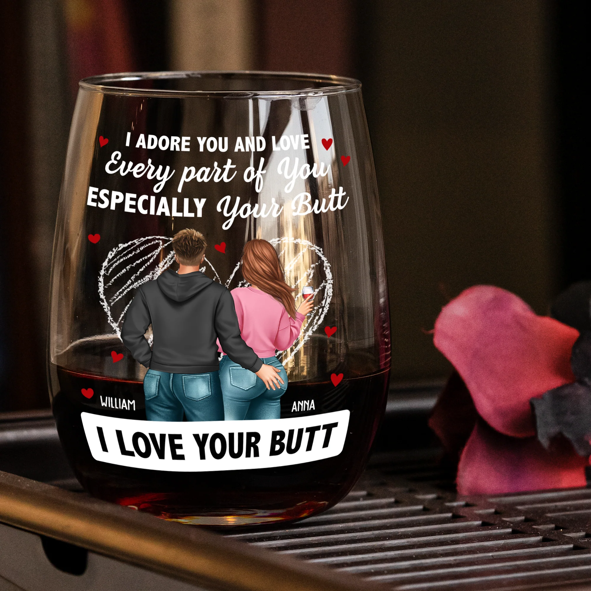 I Love Your Butt Anniversary - Naughty & Funny Valentines Day Gifts For Wife - Personalized Stemless Wine Glass - Image 2