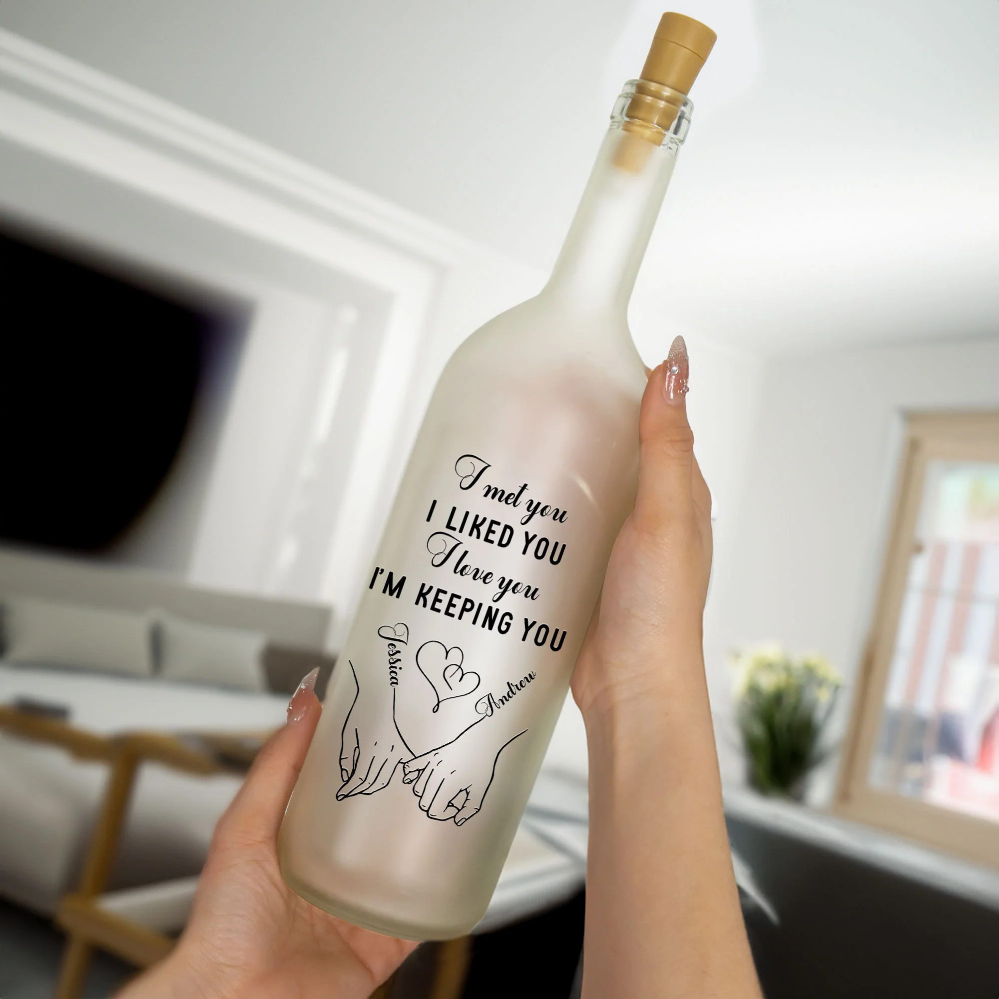 I Met You I Liked You I Love You Couple Anniversary Gift - Personalized Bottle Lamp - Image 3