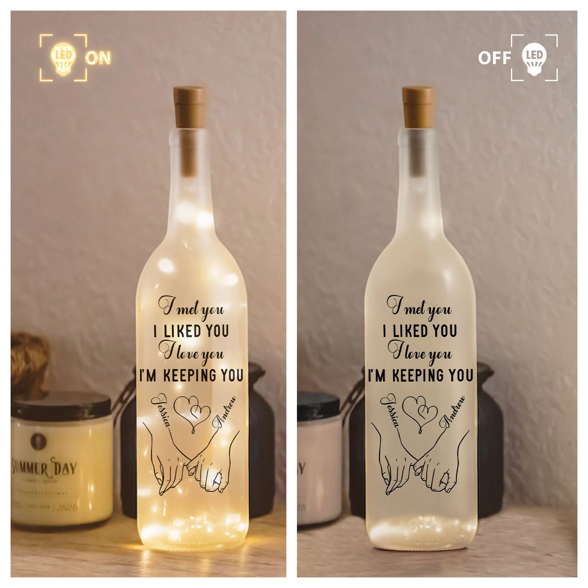 I Met You I Liked You I Love You Couple Anniversary Gift - Personalized Bottle Lamp - Image 4