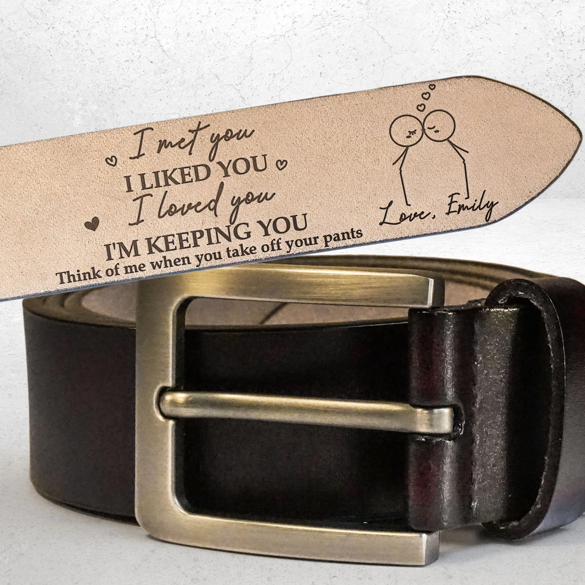 I Met You I Liked You I Love You - Personalized Engraved Leather Belt - Image 2