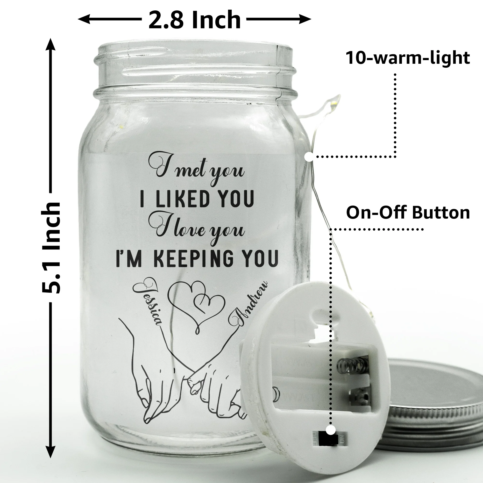I Met You Liked You Love You Custom Name & Calendar - Personalized Mason Jar Light - Image 5