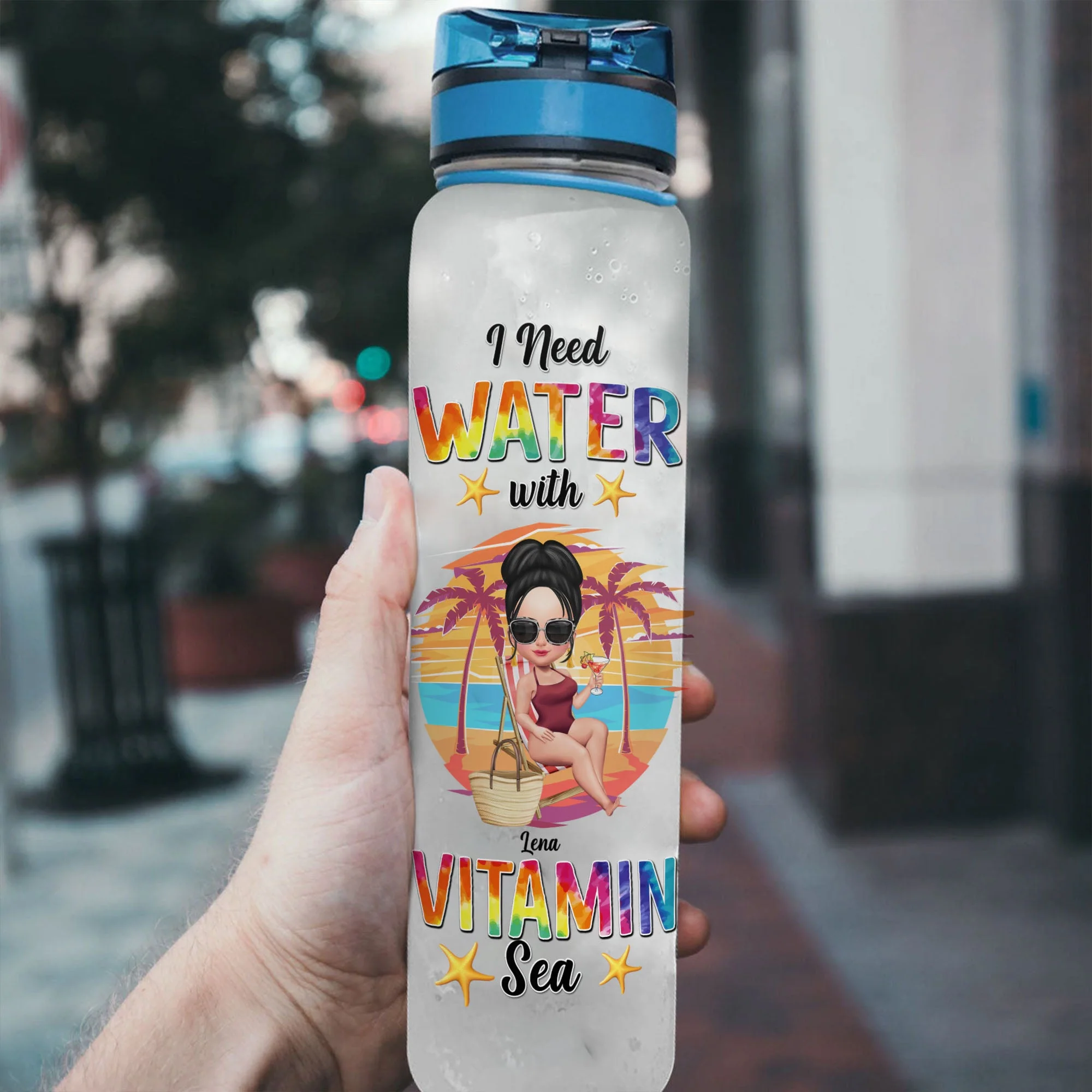 I Need Water With Vitamin Sea  - Personalized Water Bottle With Time Marker - Summer Vibe Gift For Her, Friend, Beach Lover, Girl, Vacation - Image 3