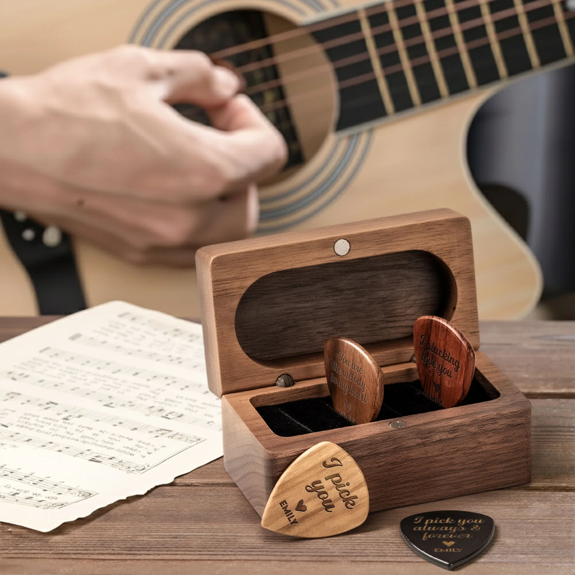 I Pick You - Personalized Wooden Guitar Pick Box - Image 4