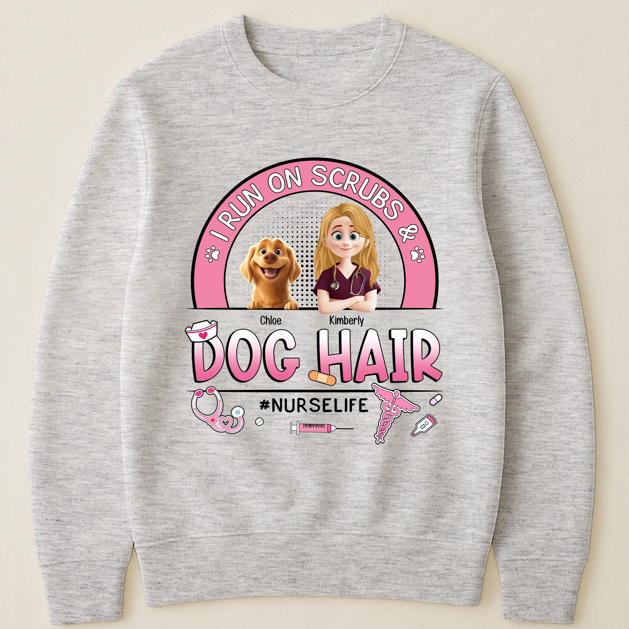 I Run On Scrubs And Dog Hair Nurse Gift - Personalized Shirt - Image 3