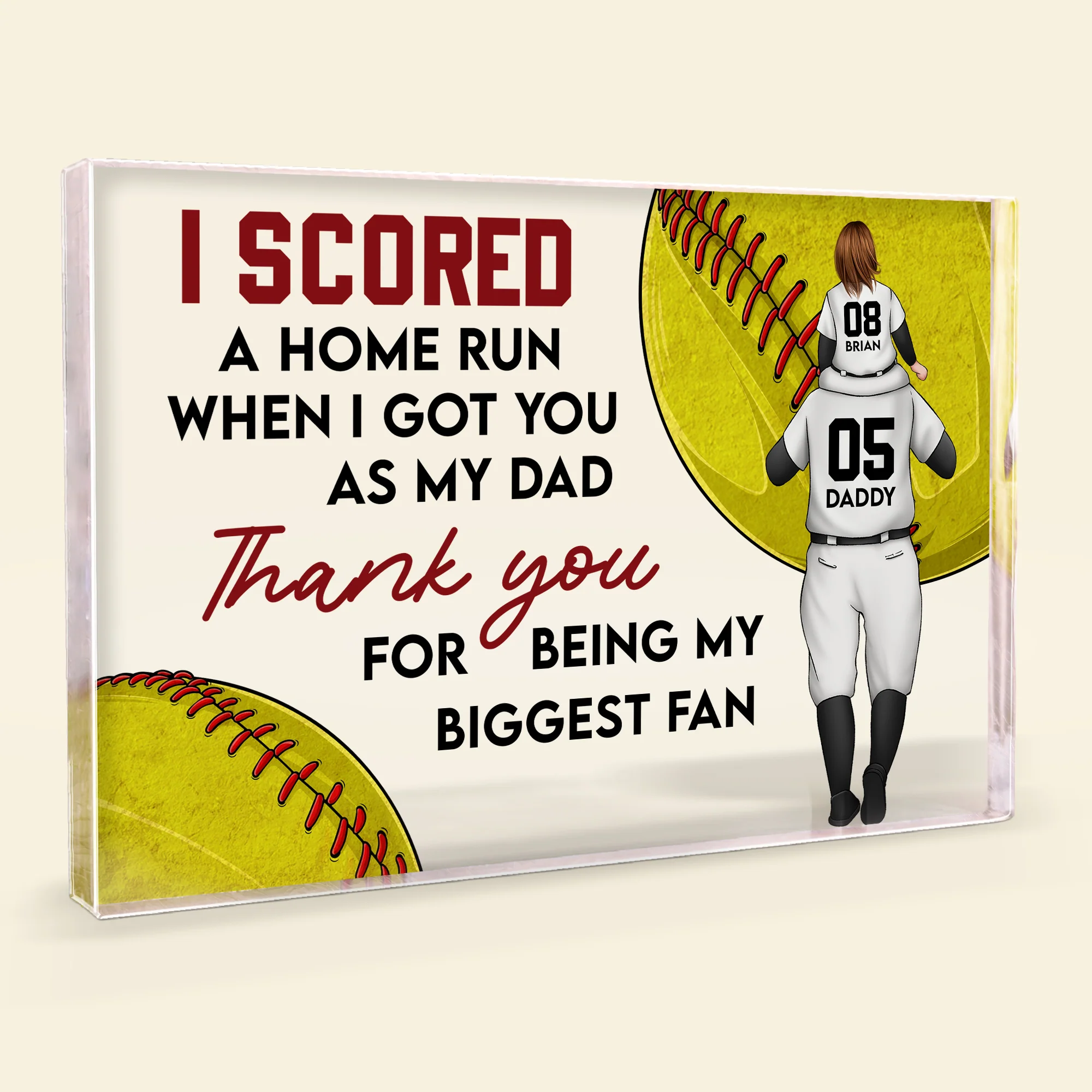 I Scored A Home Run Softball Dad - Personalized Rectangle Acrylic Plaque - Image 2