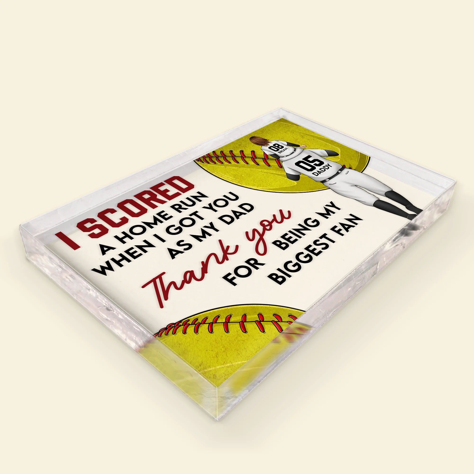 I Scored A Home Run Softball Dad - Personalized Rectangle Acrylic Plaque - Image 3