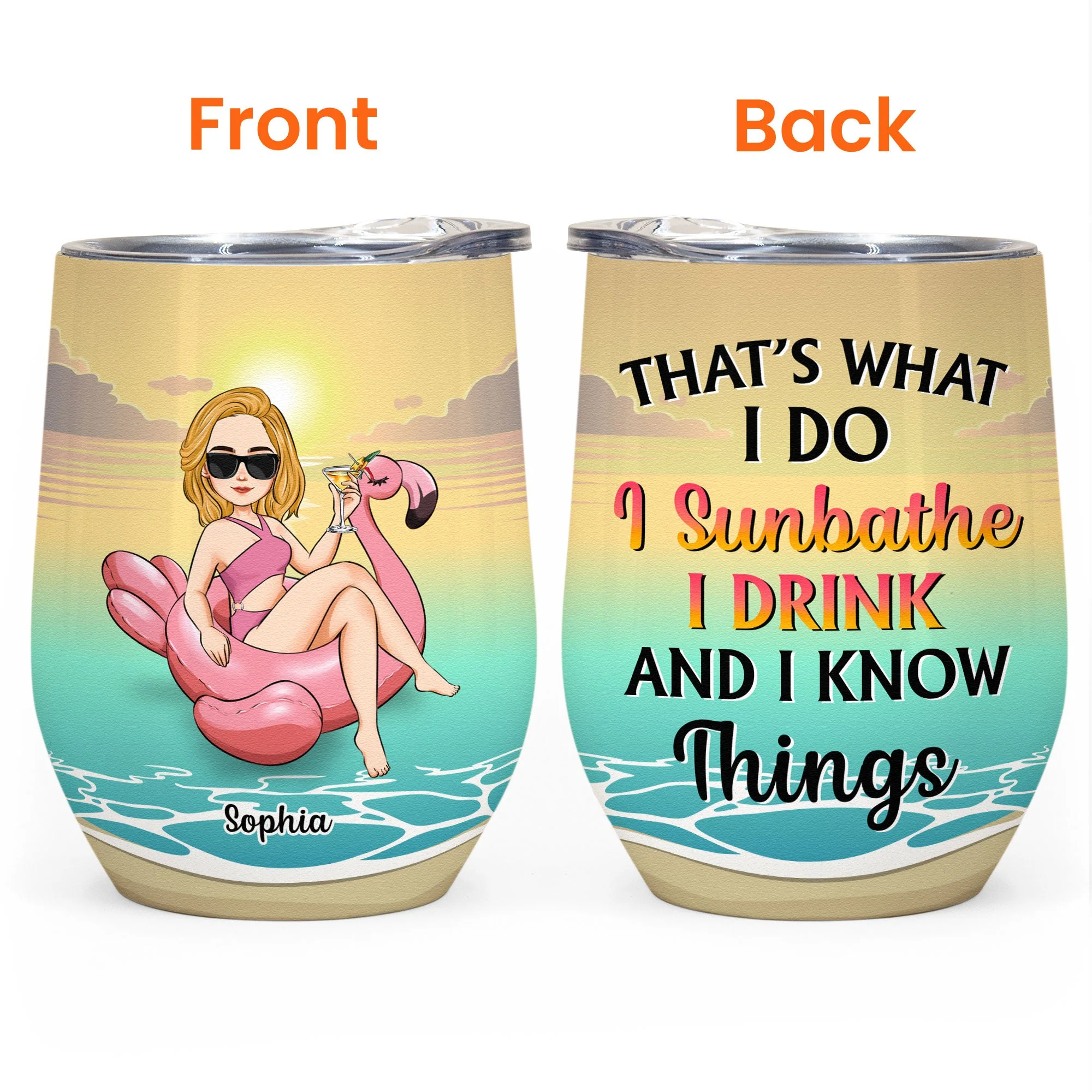 I Sunbathe I Drink - Tanned & Tipsy - Personalized Wine Tumbler - Image 3