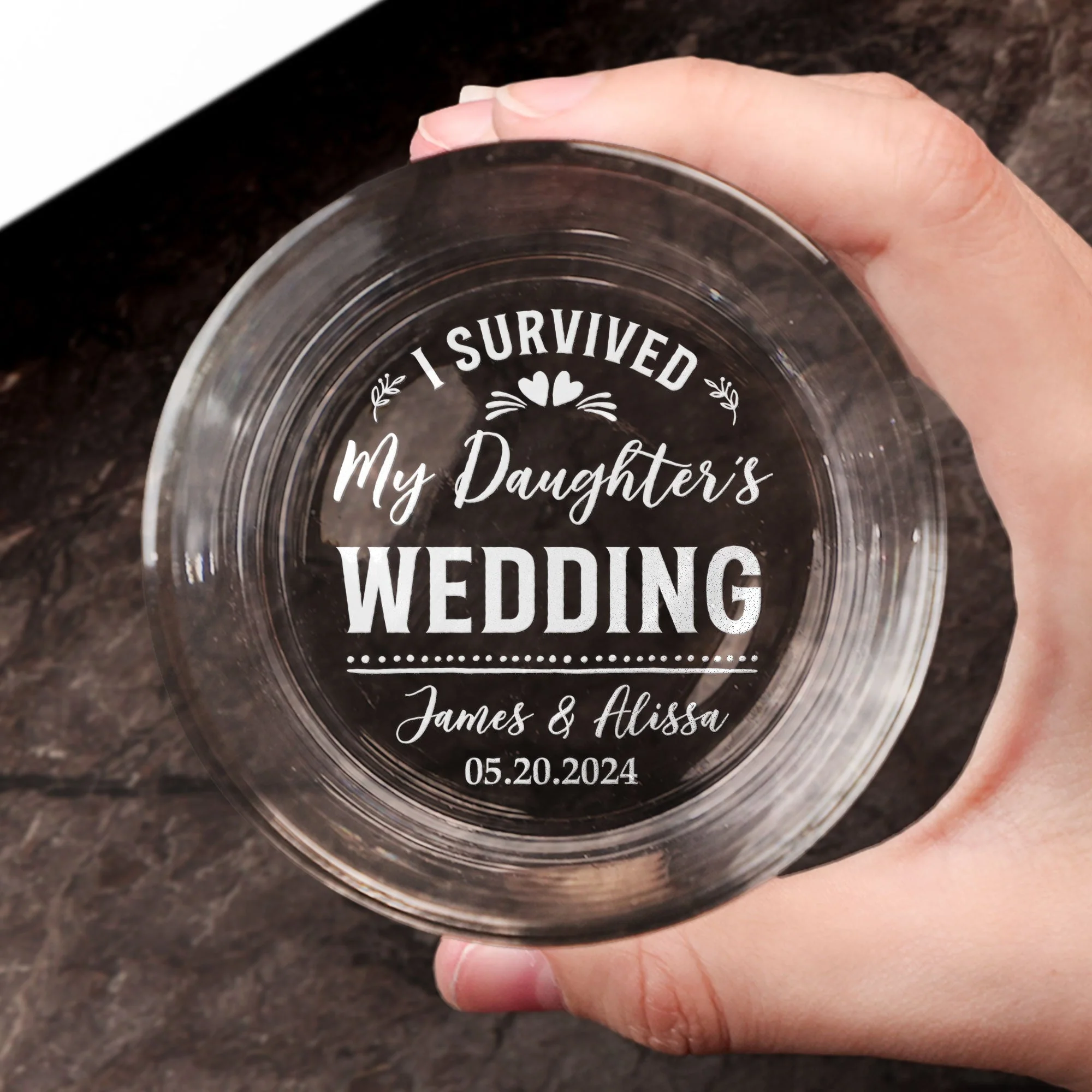 I Survived My Daughter's Wedding - Personalized Engraved Whiskey Glass - Image 3