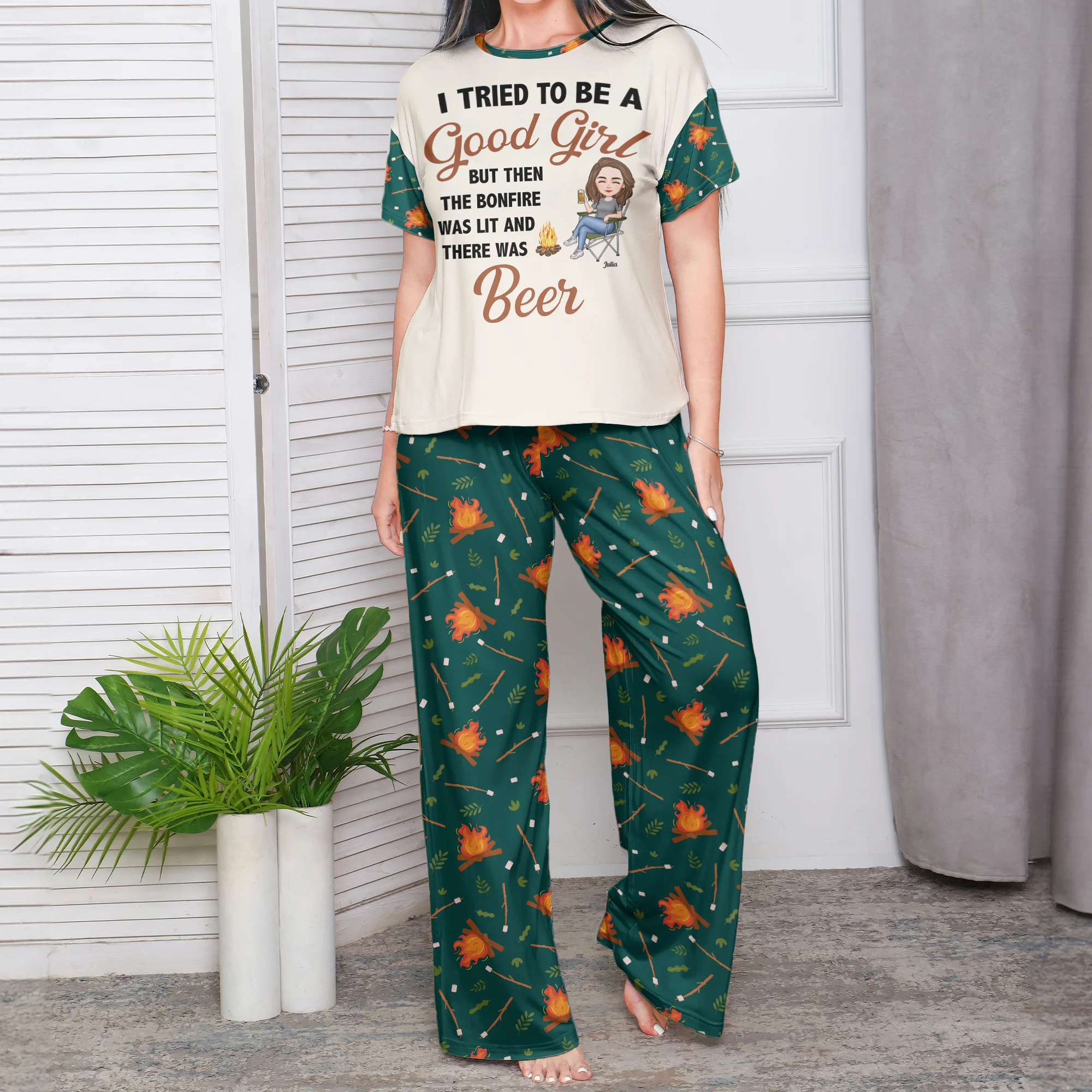 I Tried To Be A Good Girl - Personalized Pajama Shorts Set - Image 4