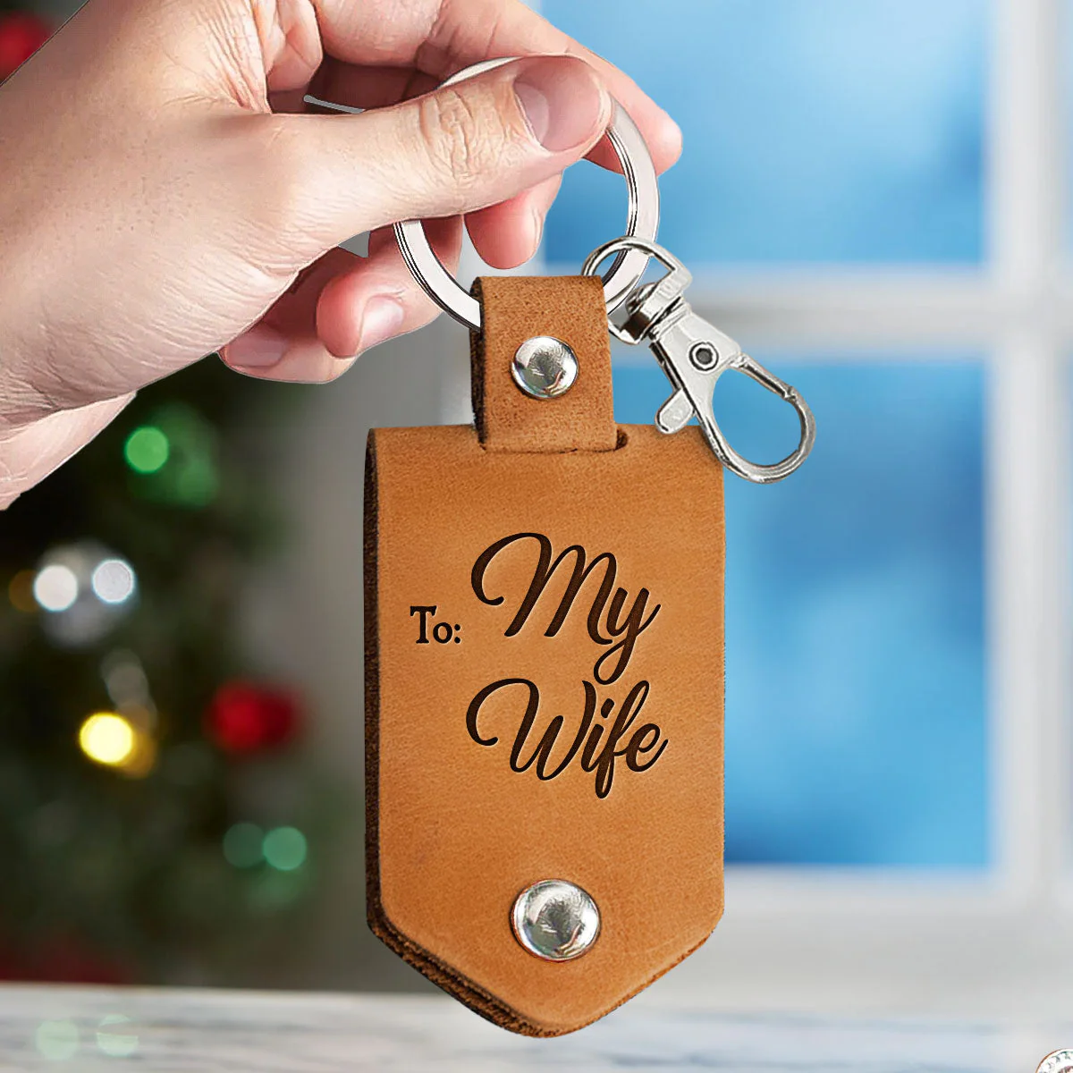 I Want To Hold Your Hand At 80 For Couples - Personalized Leather Photo Keychain - Image 3