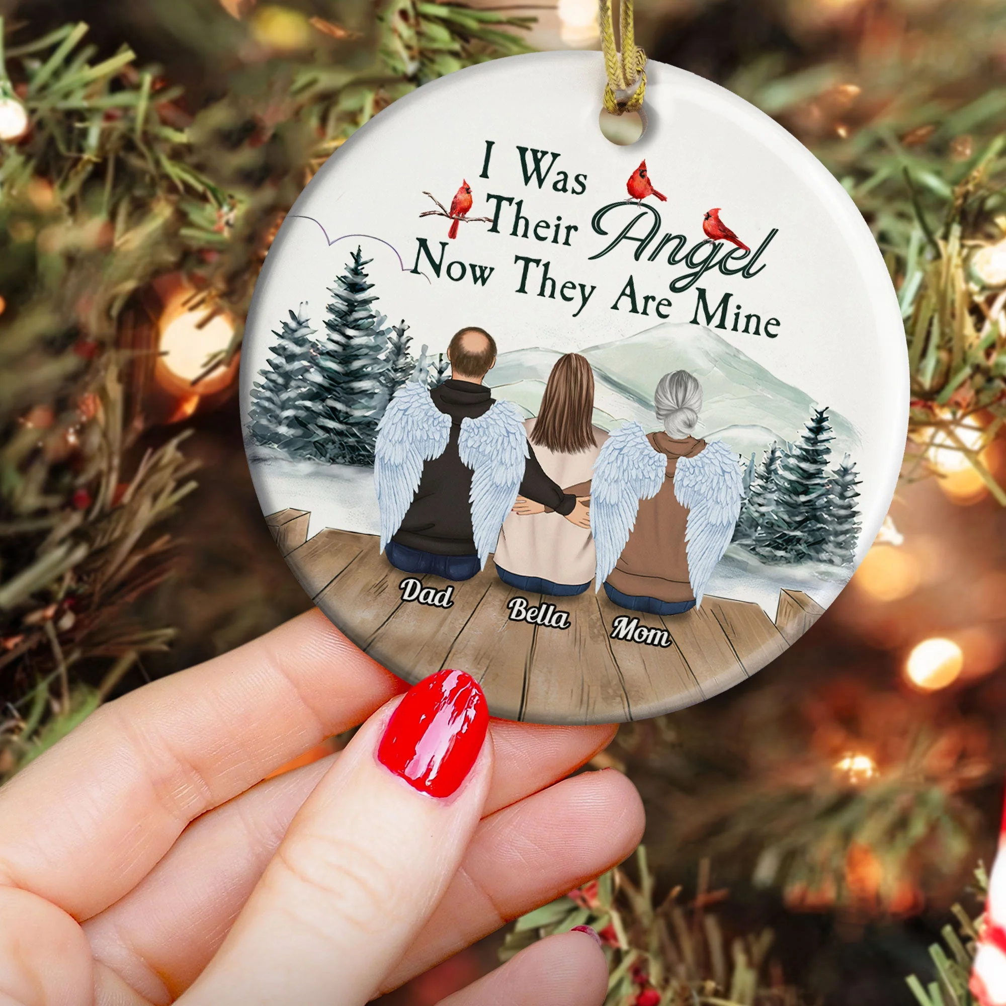 I Was His Angel. Now He Is Mine - Personalized Ceramic Ornament - Christmas, Memorial Gift For Family Members, Memory Loving, Dad, Mom, Grandparents - Image 2