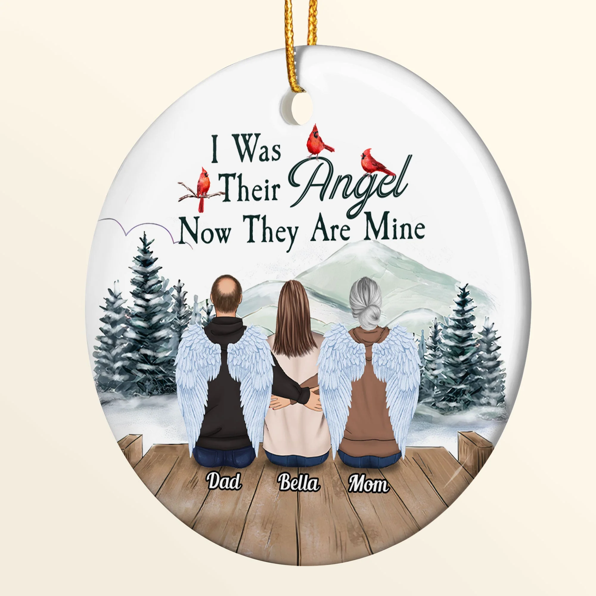 I Was His Angel. Now He Is Mine - Personalized Ceramic Ornament - Christmas, Memorial Gift For Family Members, Memory Loving, Dad, Mom, Grandparents - Image 3