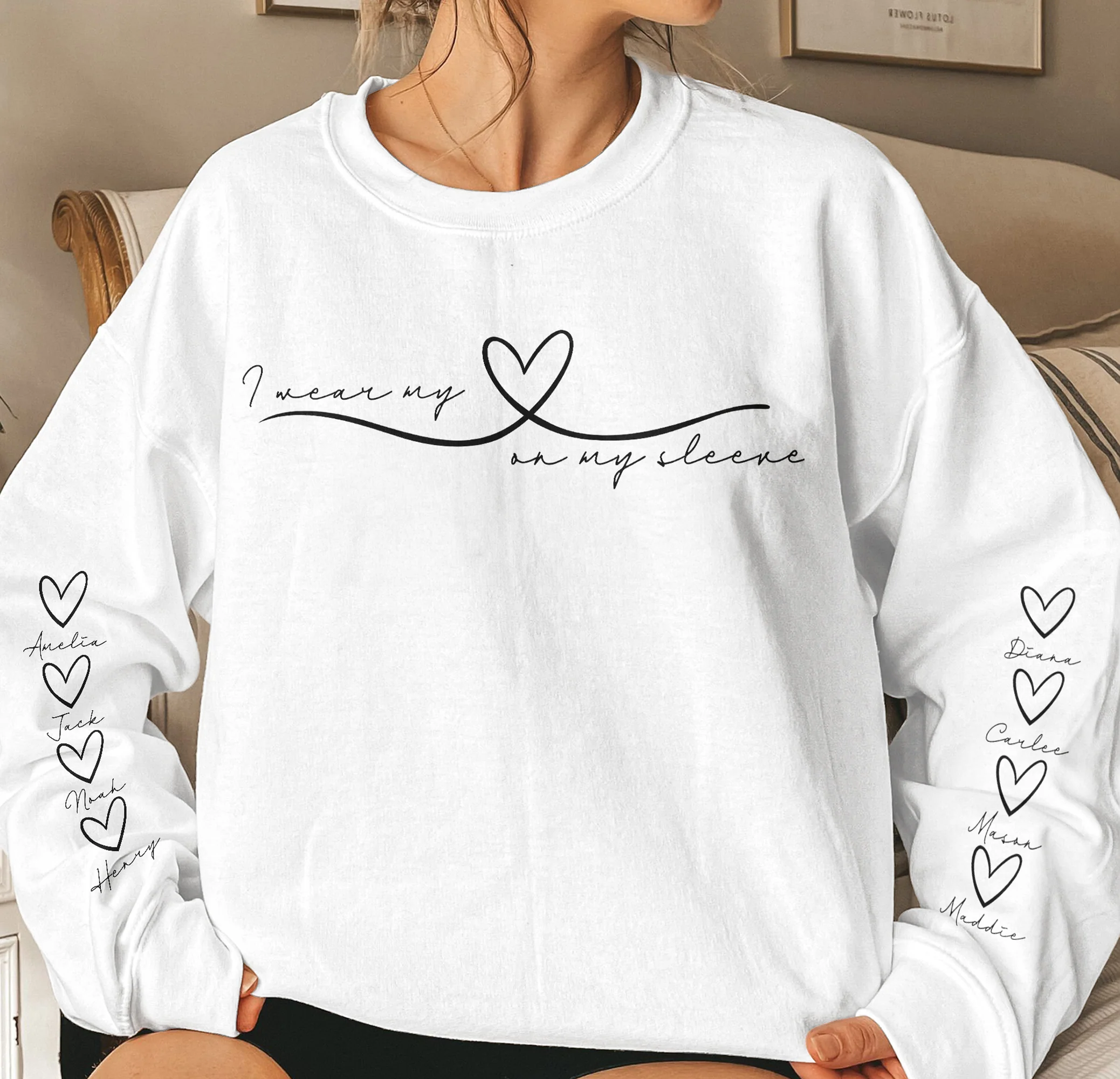 I Wear My Heart On My Sleeve Mother's Day Gift For Mom, Grandma, Auntie Ver 2 - Personalized Sweatshirt - Image 3