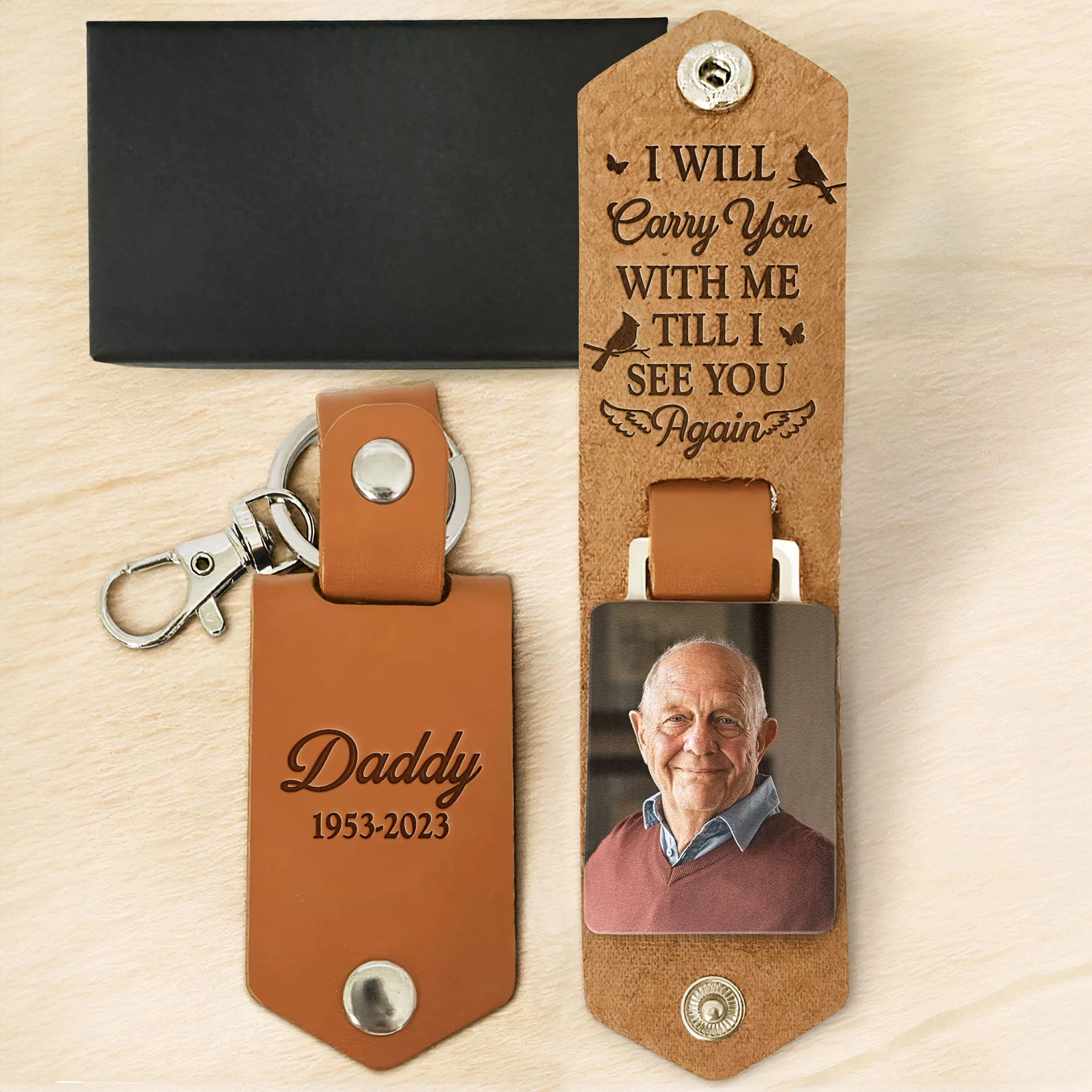 I Will Carry You With Me - Personalized Leather Photo Keychain - Image 2