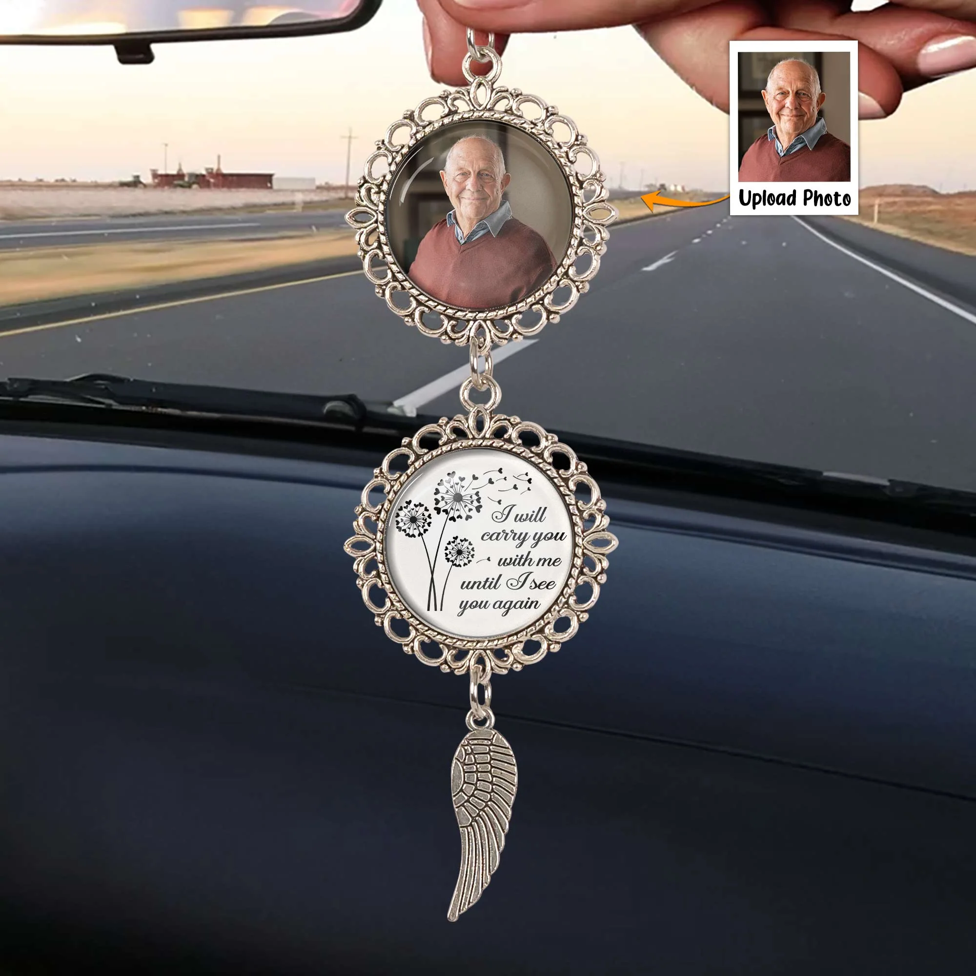 I Will Carry You With Me Until I See You Again - Personalized Photo Car Ornament - Image 2