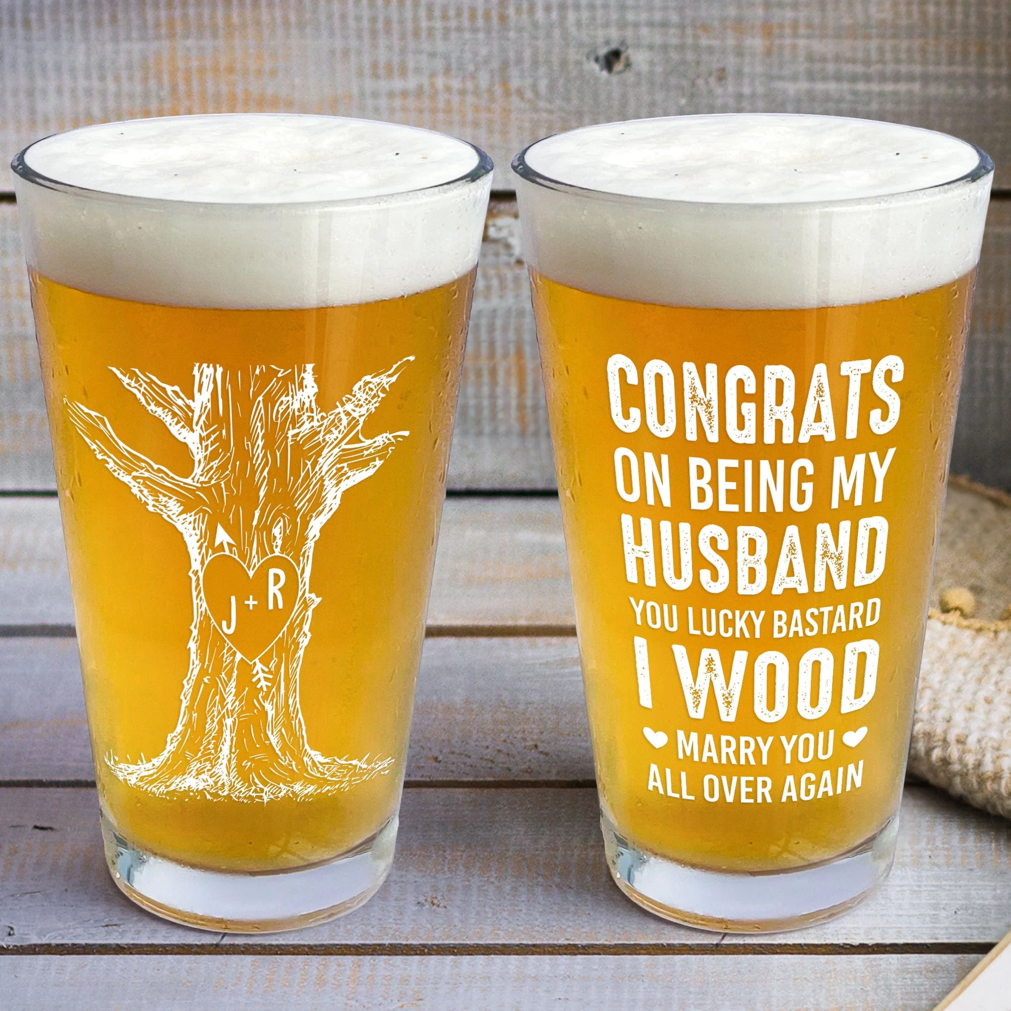 I Wood Marry You All Over Again Anniversary - Personalized Beer Glass - Image 3