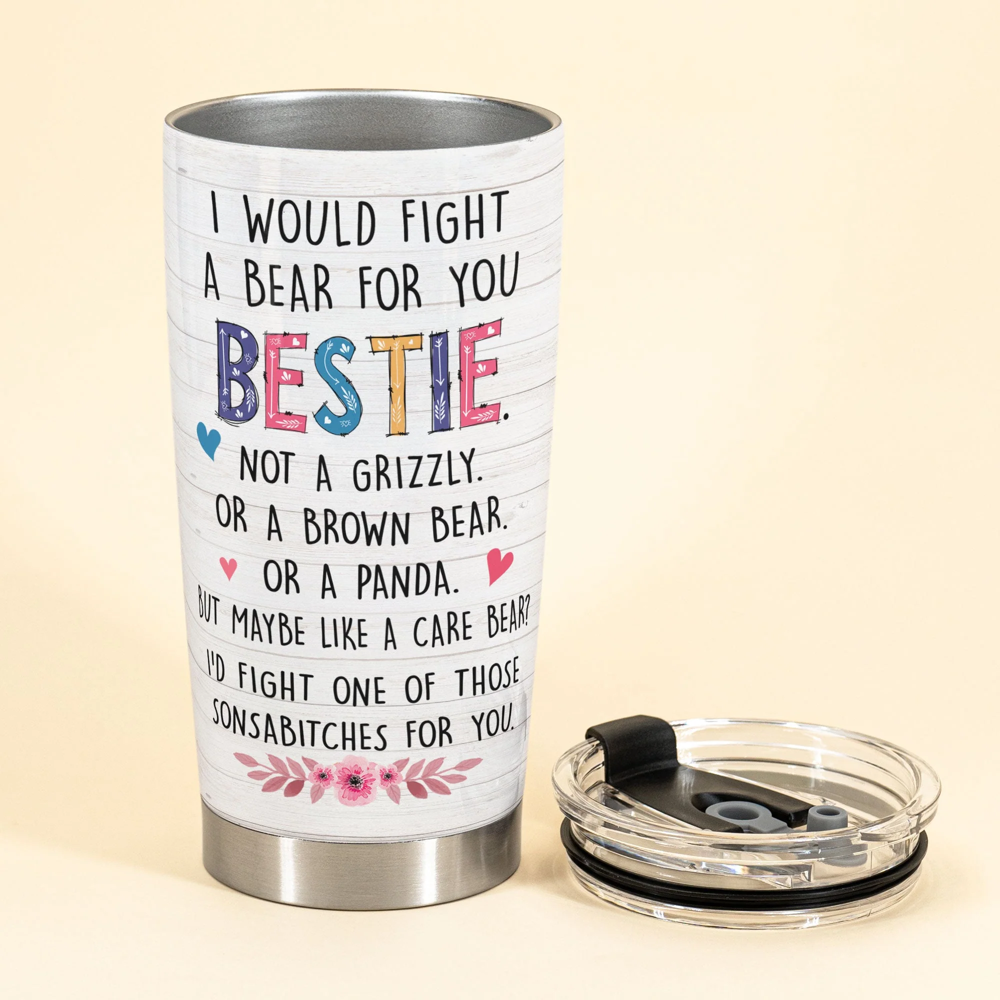 I Would Fight A Bear For You Bestie - Personalized Tumbler Cup - Birthday Gift For Best Friend - Chibi Girl - Image 3