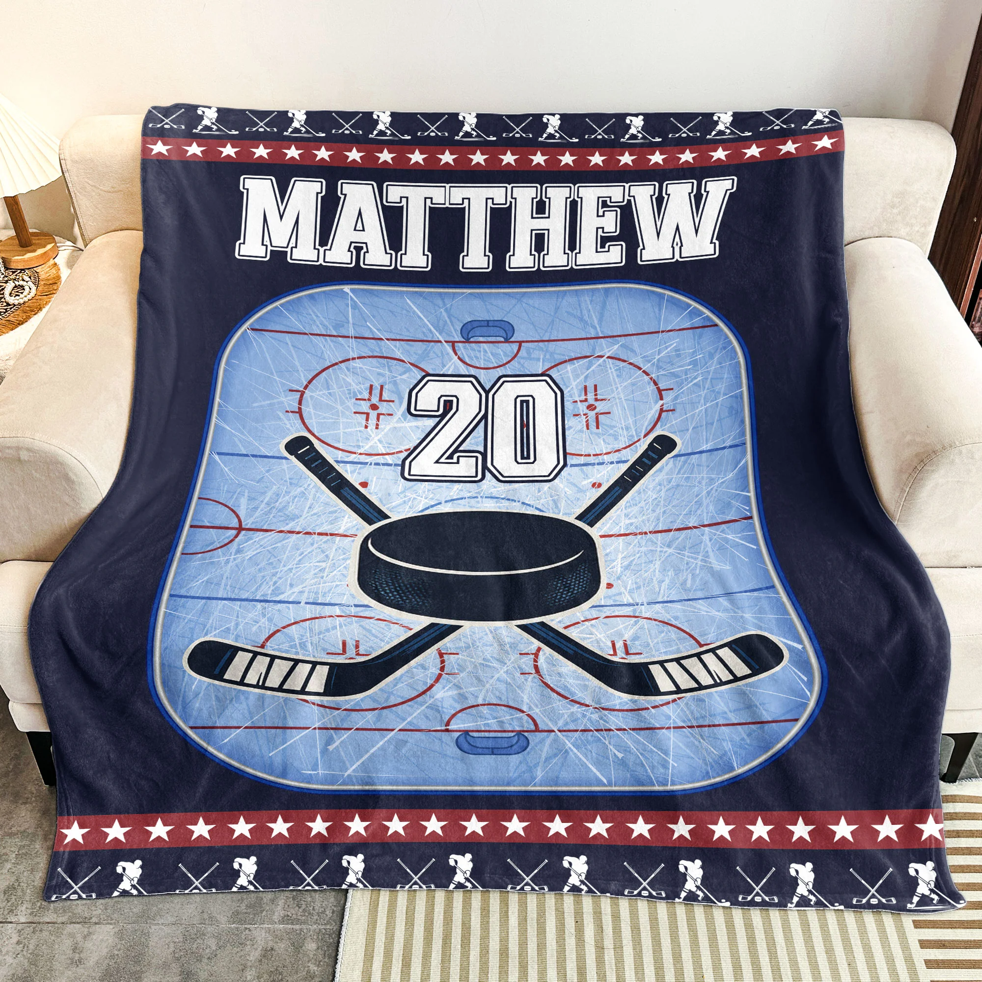 Ice Hockey Field Custom Name, Number - Personalized Blanket - Image 3