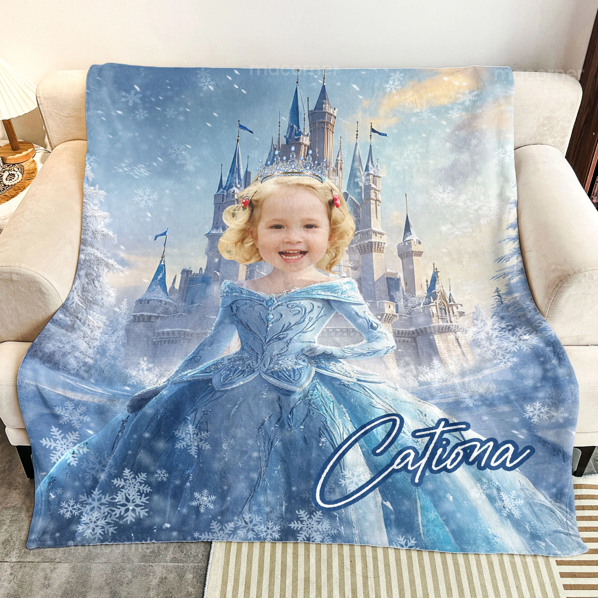 Ice Princess - Gifts For Little Girls, Daughter - Custom Face & Name - Personalized Photo Blanket - Image 4