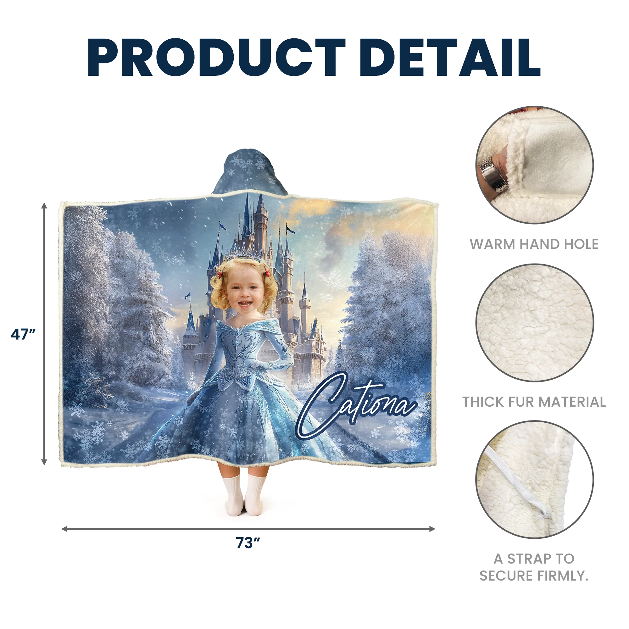 Ice Princess - Gifts For Little Girls, Daughter - Custom Face & Name - Personalized Photo Wearable Blanket Hoodie - Image 6