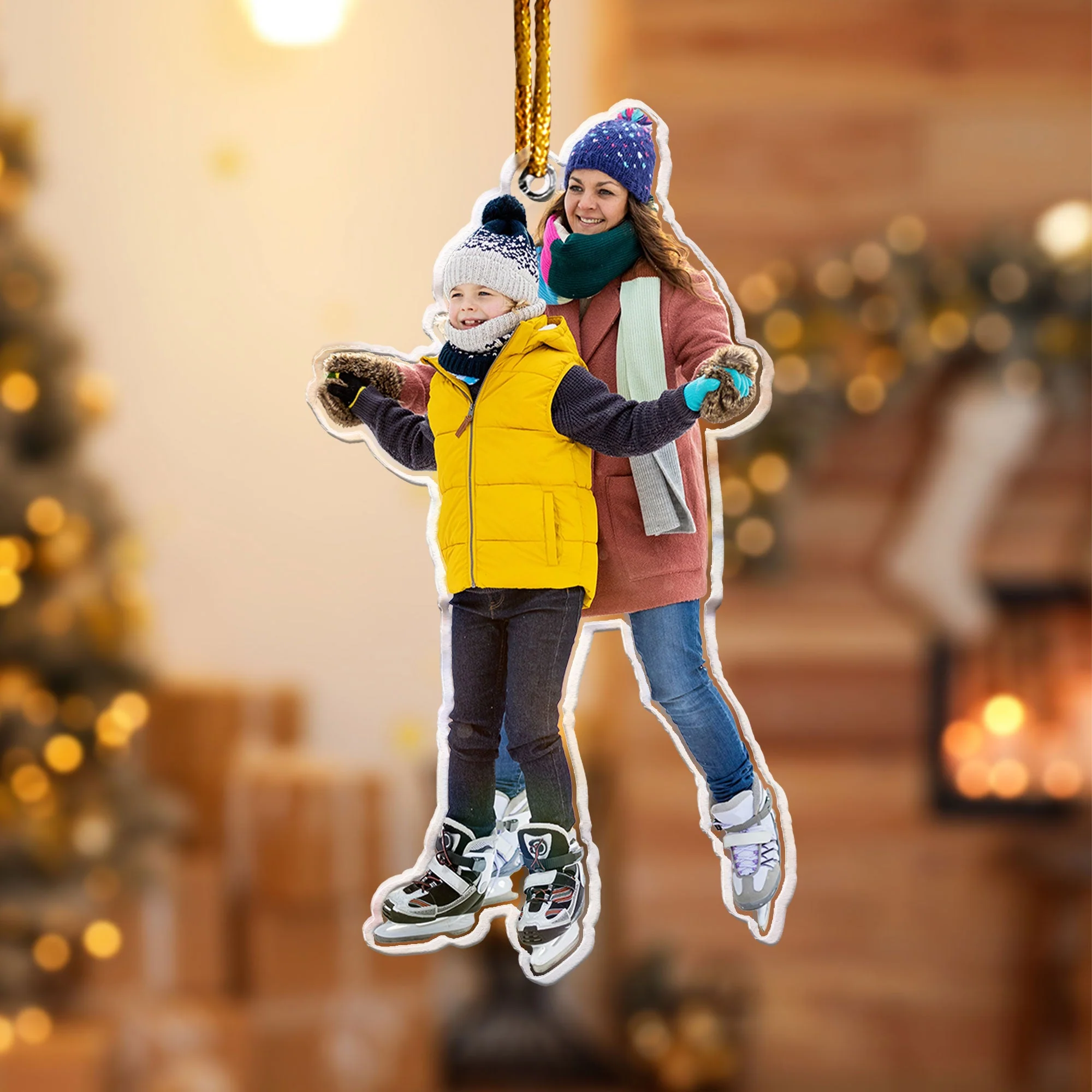 Ice Skating Gifts For Family Couple - Personalized Acrylic Photo Ornament - Image 2