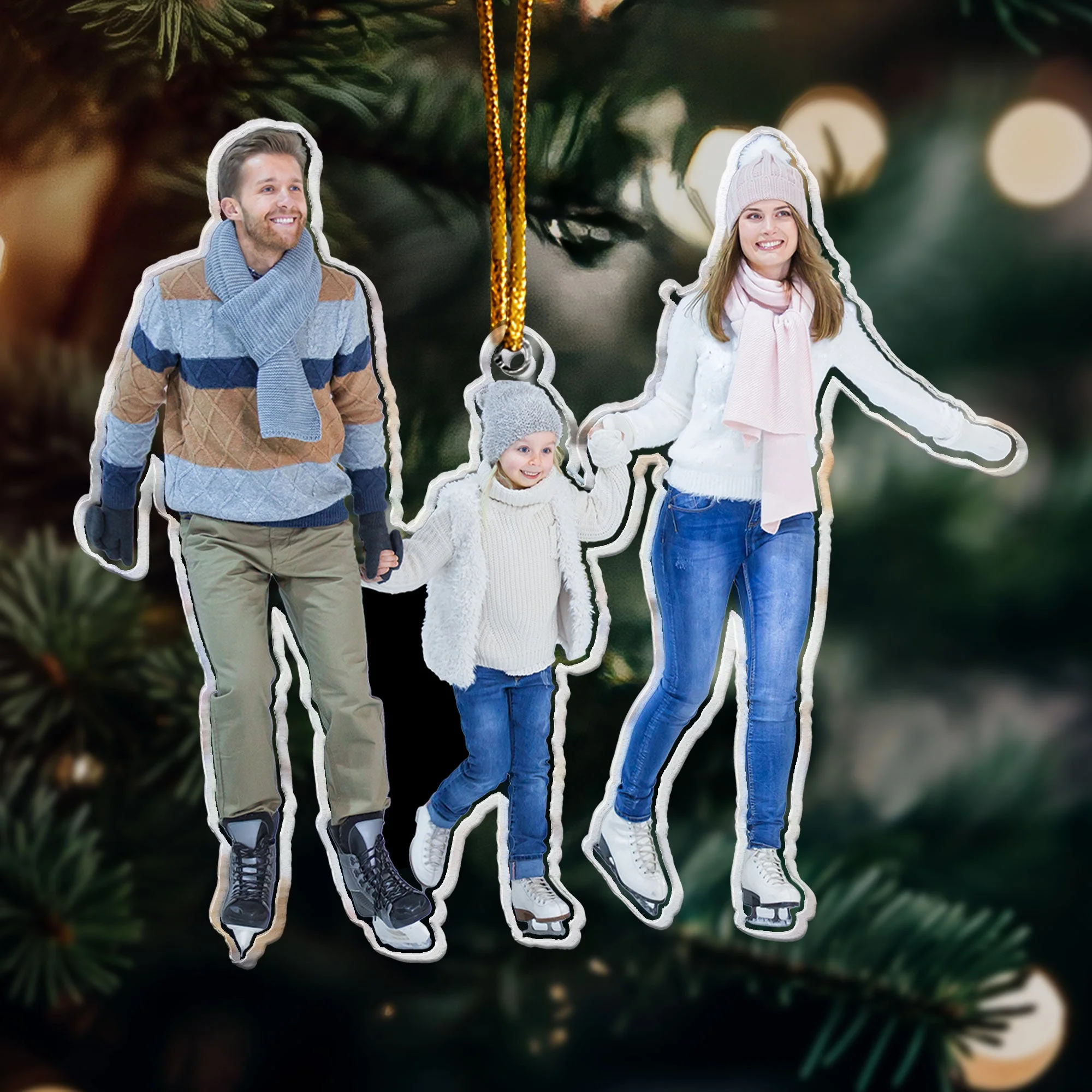 Ice Skating Gifts For Family Couple - Personalized Acrylic Photo Ornament - Image 4