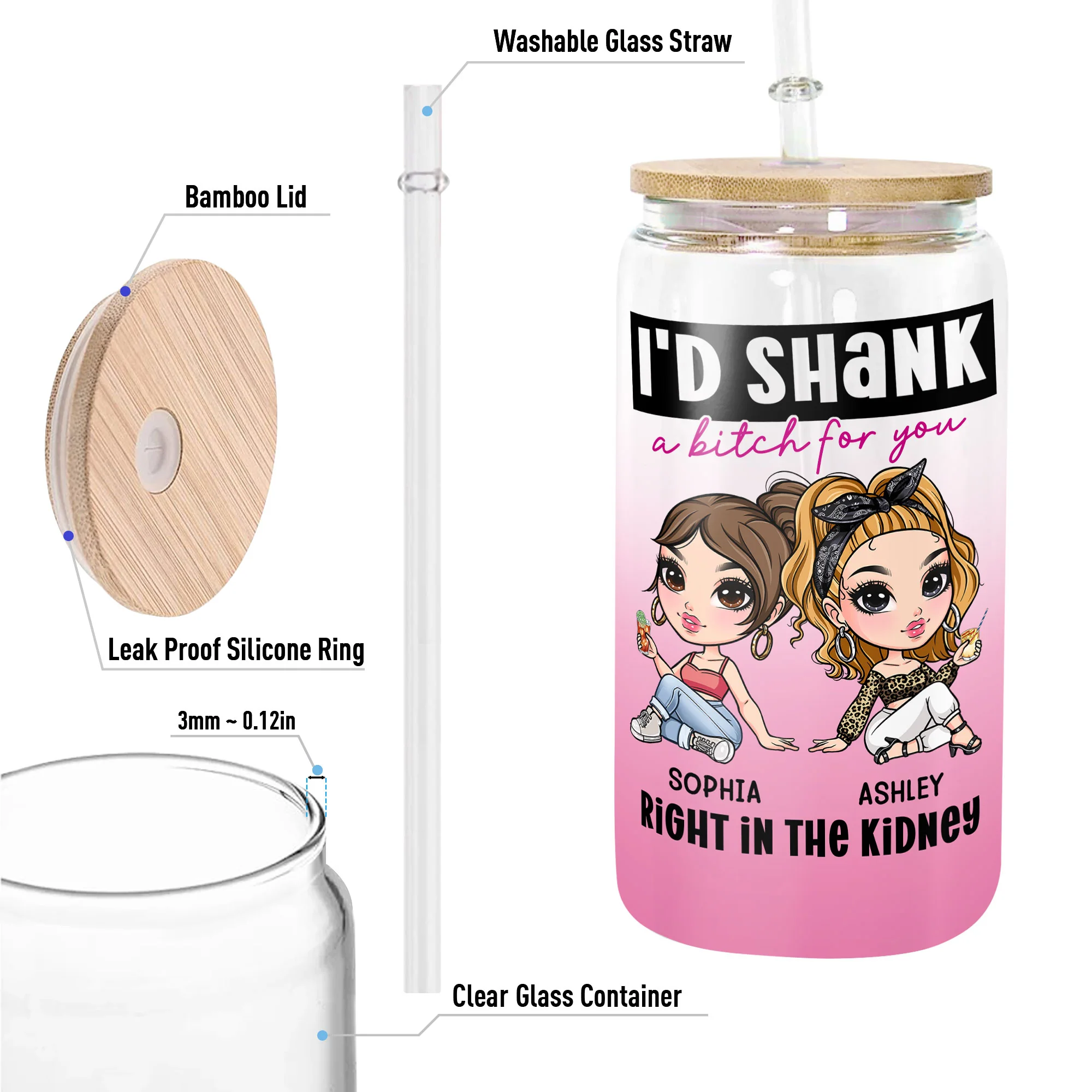 I'd Shank A Bitch For You - Personalized Clear Glass Cup - Image 5