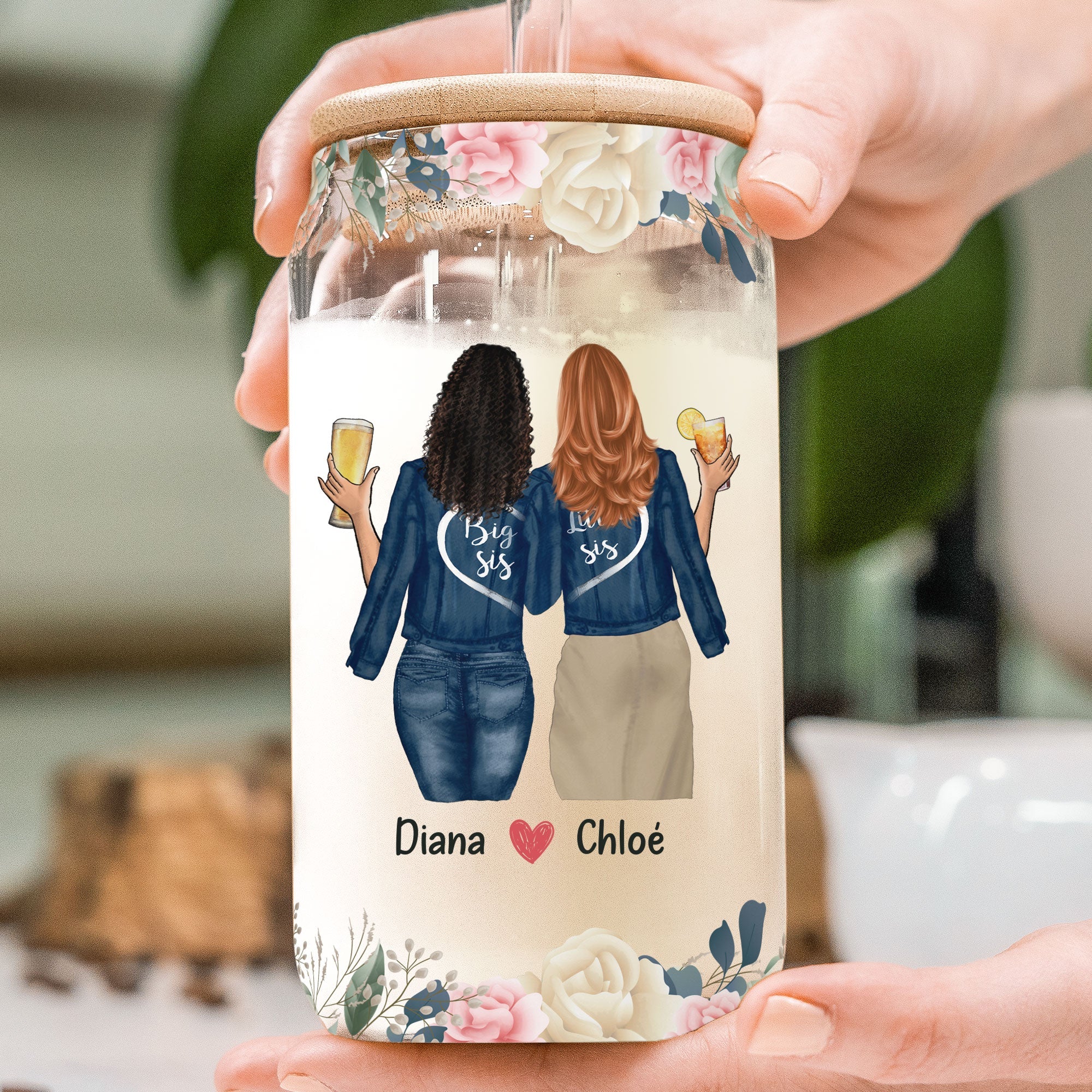 I'd Walk Through Fire For You Sister Rose Gift - Personalized Clear Glass Cup - Image 2