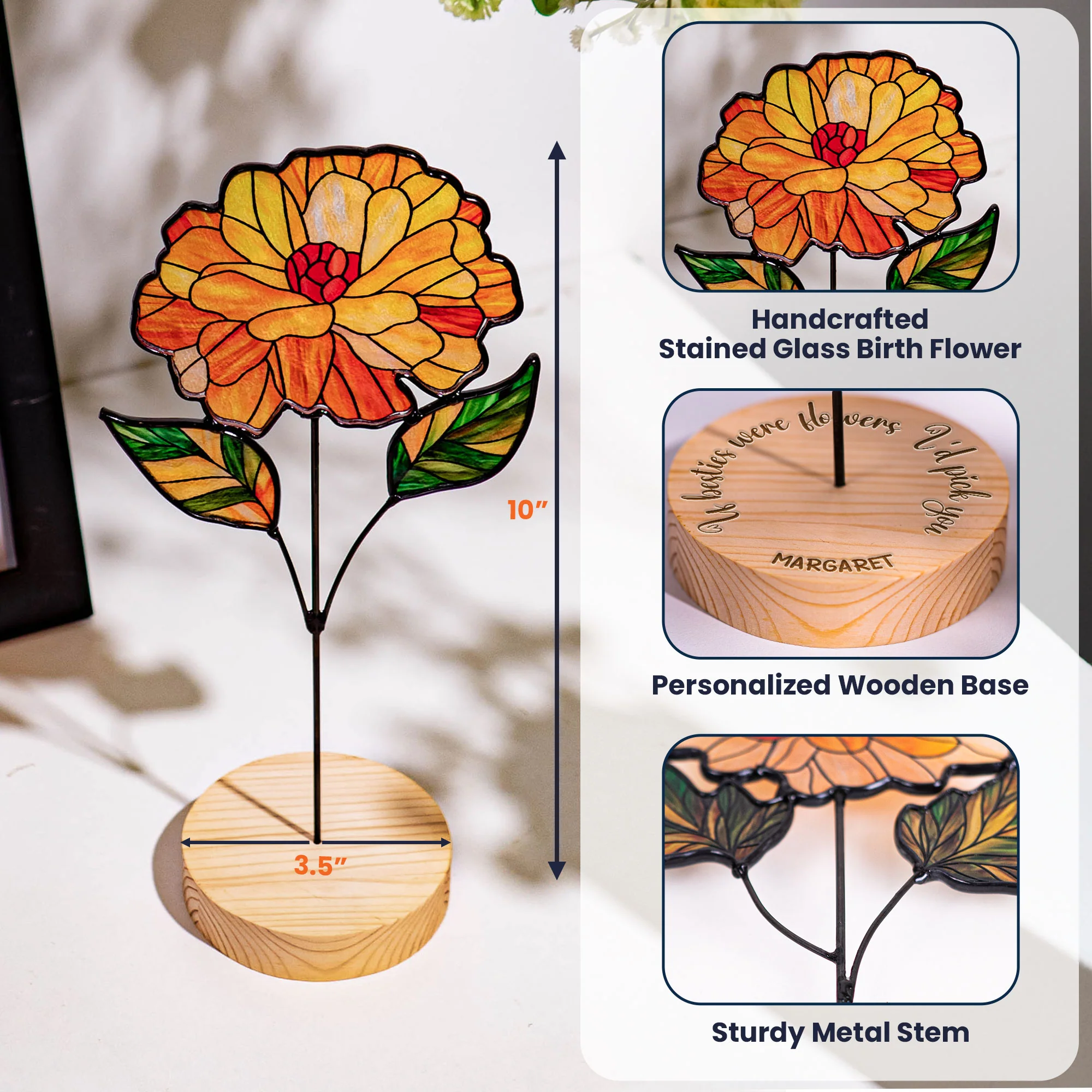 If Besties Were Flowers I'd Pick You - Custom Stained Glass Birth Flower Suncatcher - Image 6