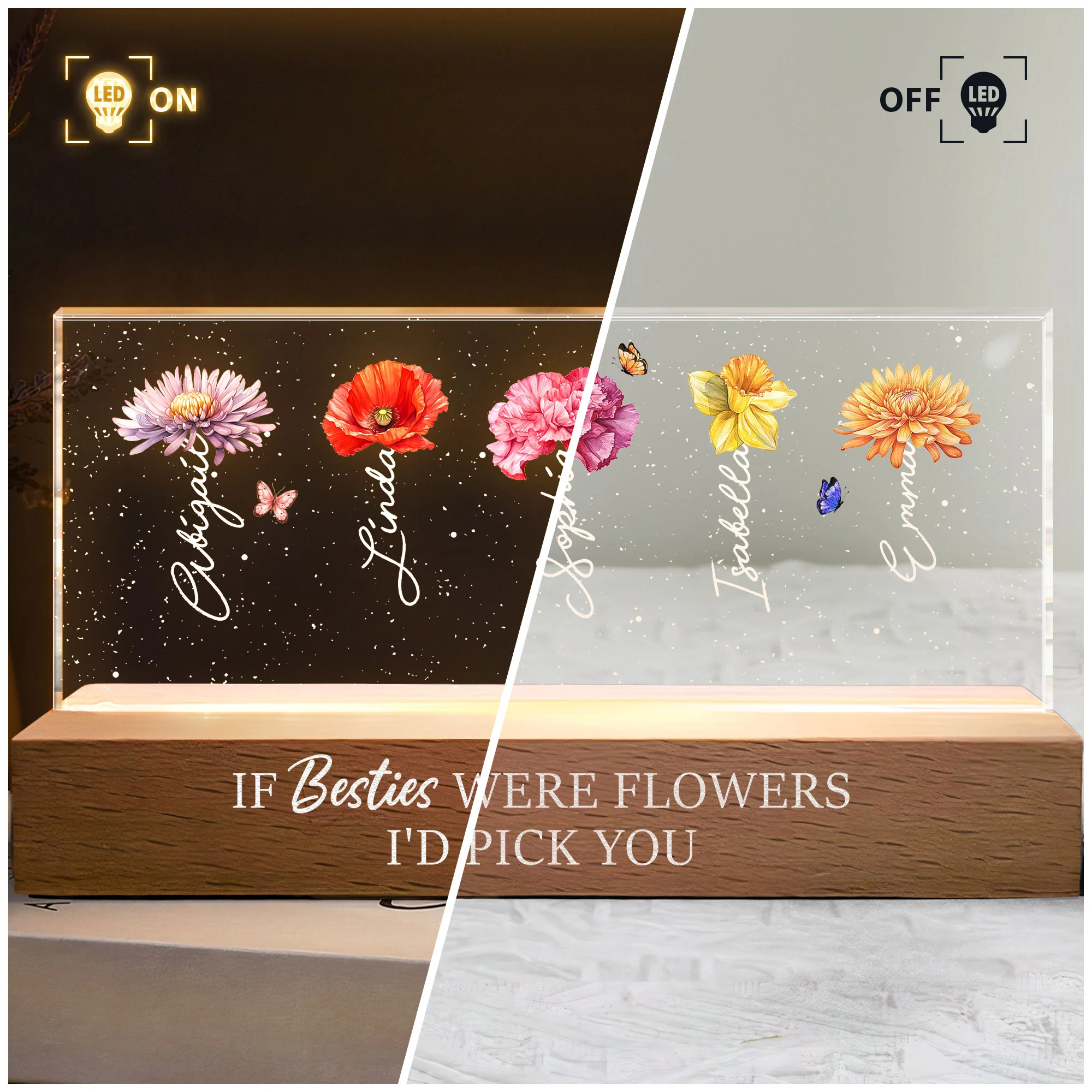 If Besties Were Flowers I'd Pick You Friendship - Personalized LED Night Light - Image 4