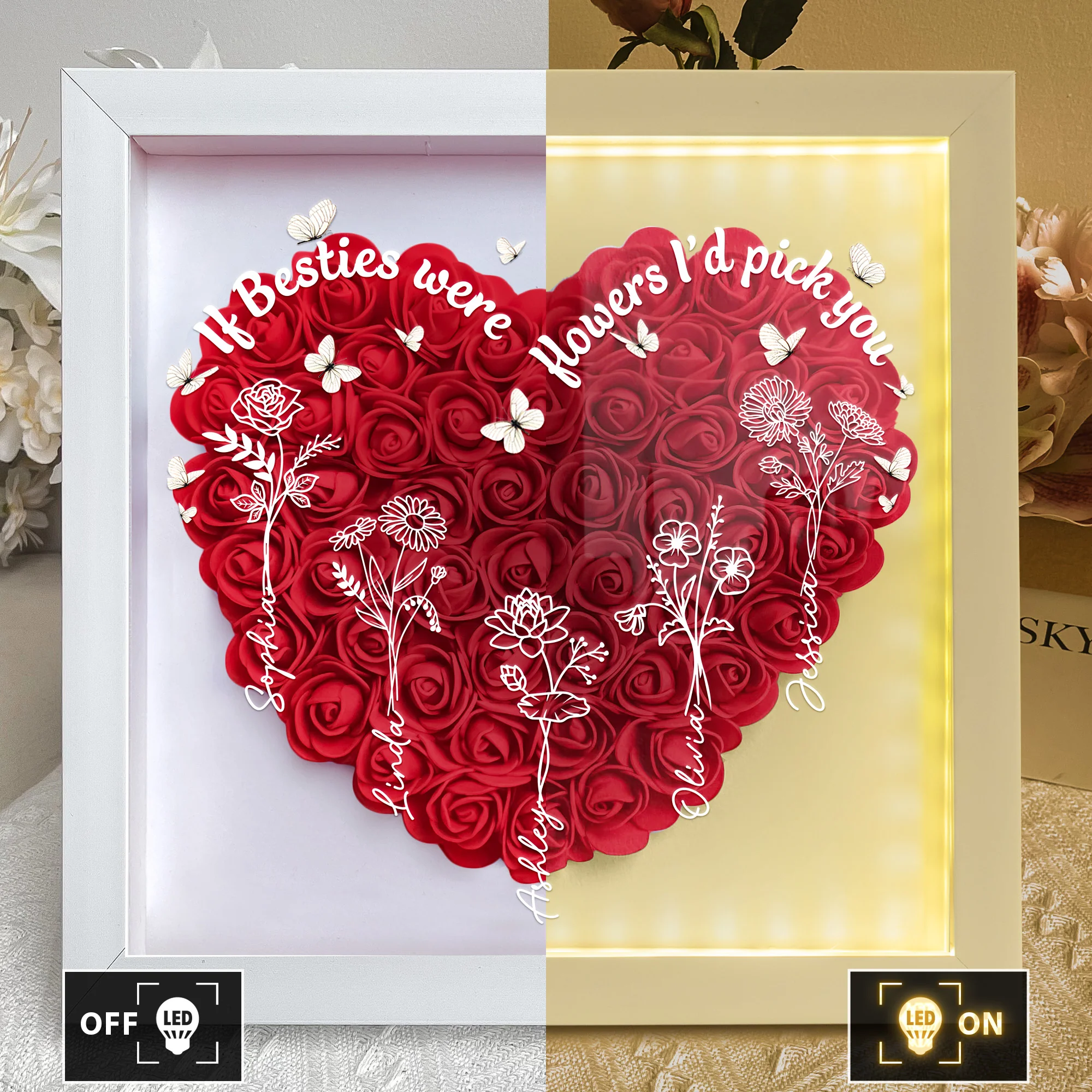 If Besties Were Flowers I'd Pick You - Personalized Flower Shadow Box With LED Light - Image 3