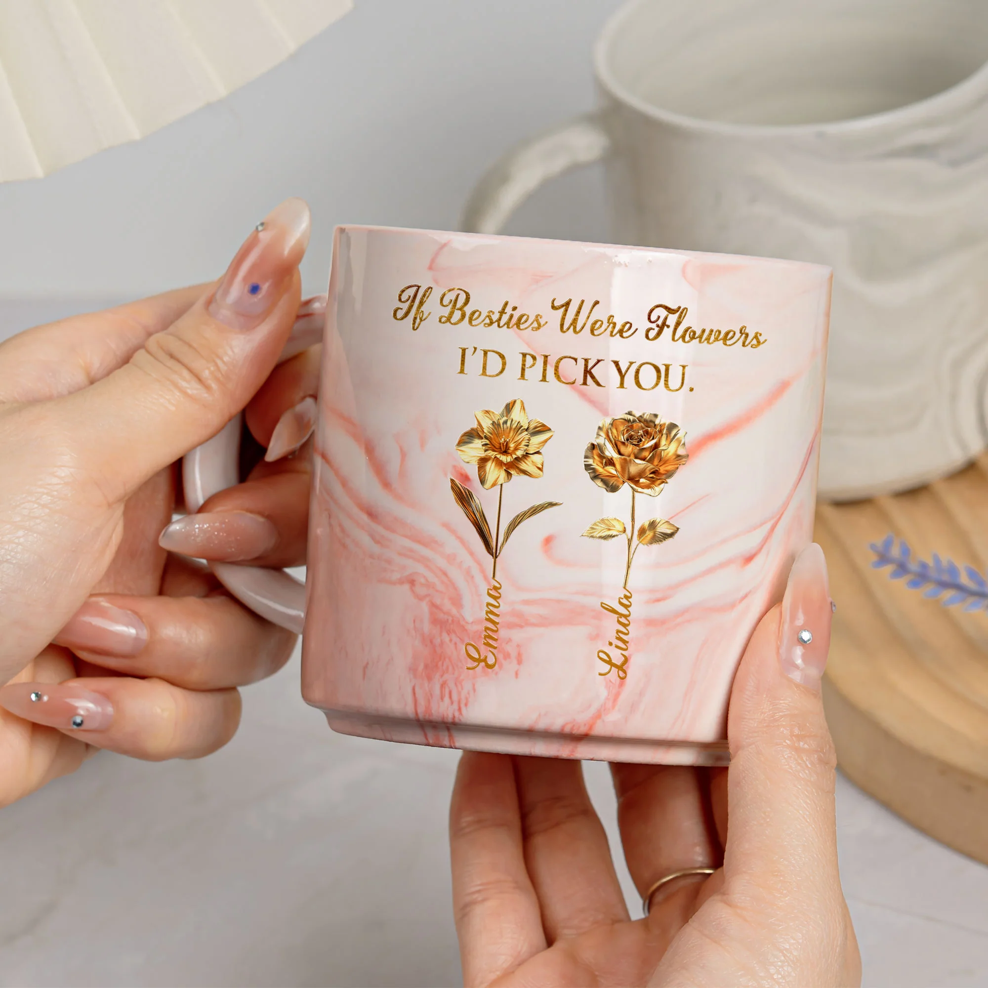 If Besties Were Flowers I'd Pick You - Personalized Marble Mug - Image 2