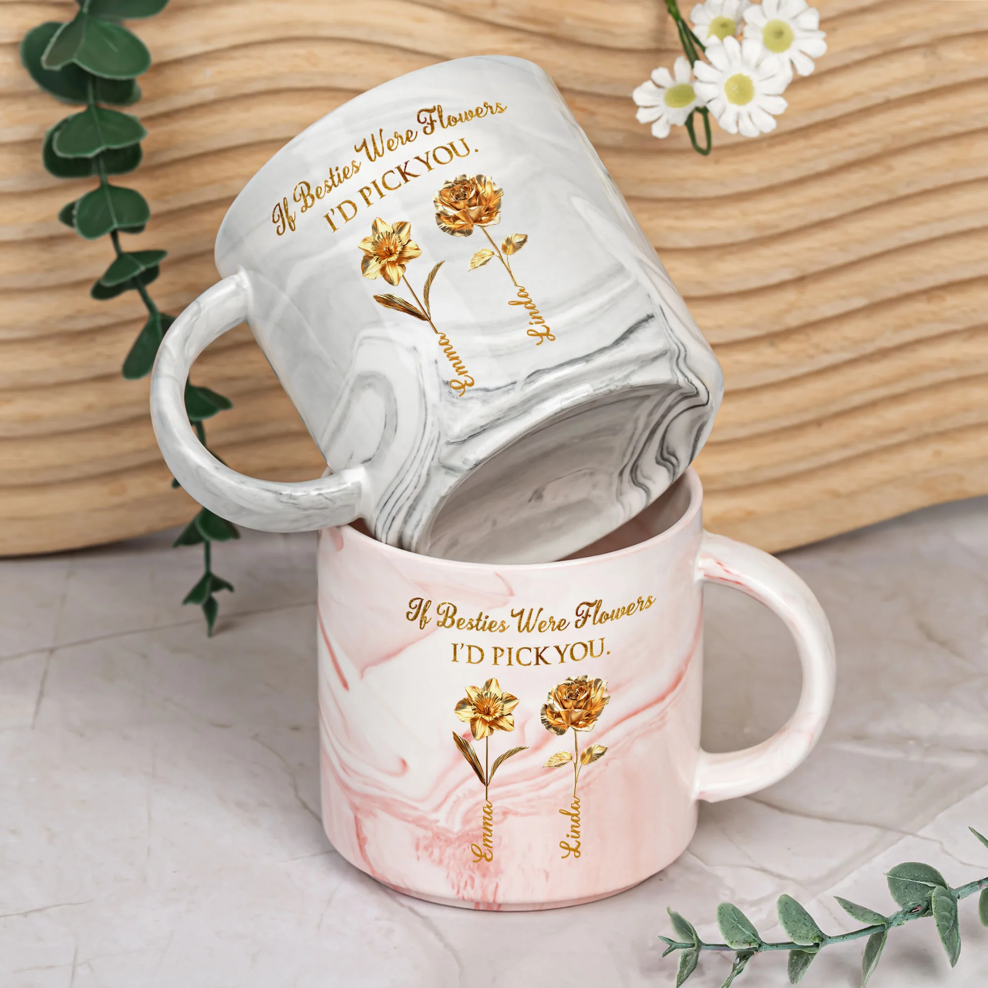 If Besties Were Flowers I'd Pick You - Personalized Marble Mug - Image 3