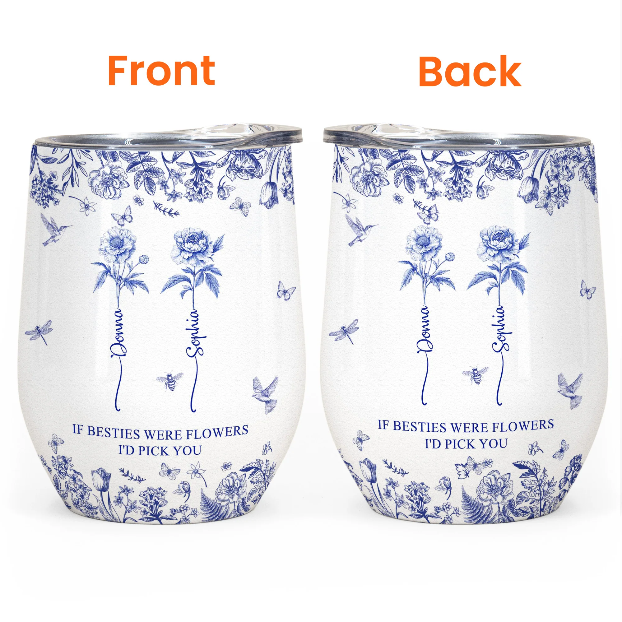 If Besties Were Flowers I'd Pick You - Toile De Jouy Birth Flower - Personalized Wine Tumbler - Image 5
