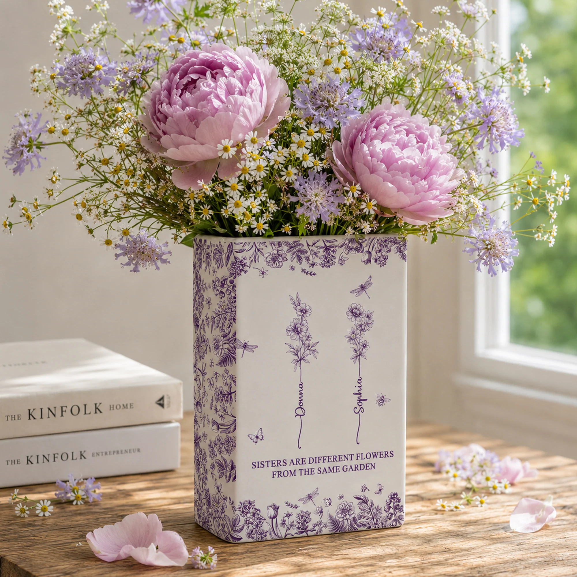 If Besties Were Flowers I'd Pick You - Toile De Jouy Birth Flowers - Personalized Vase - Image 2